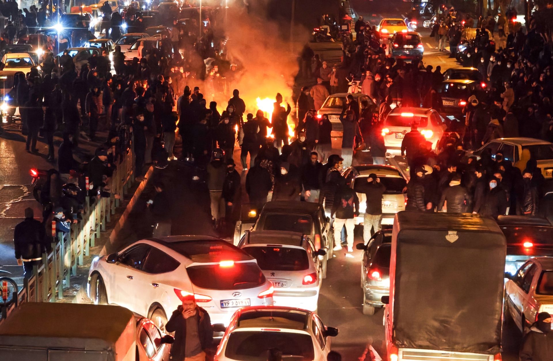 People gather during a protest in Tehran, Iran, on Jan. 8, 2026. 