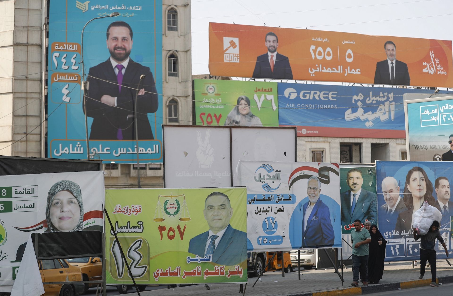 Campaign posters Nov. 6 ahead of Nov. 11 Iraqi parliamentary elections in central Baghdad.