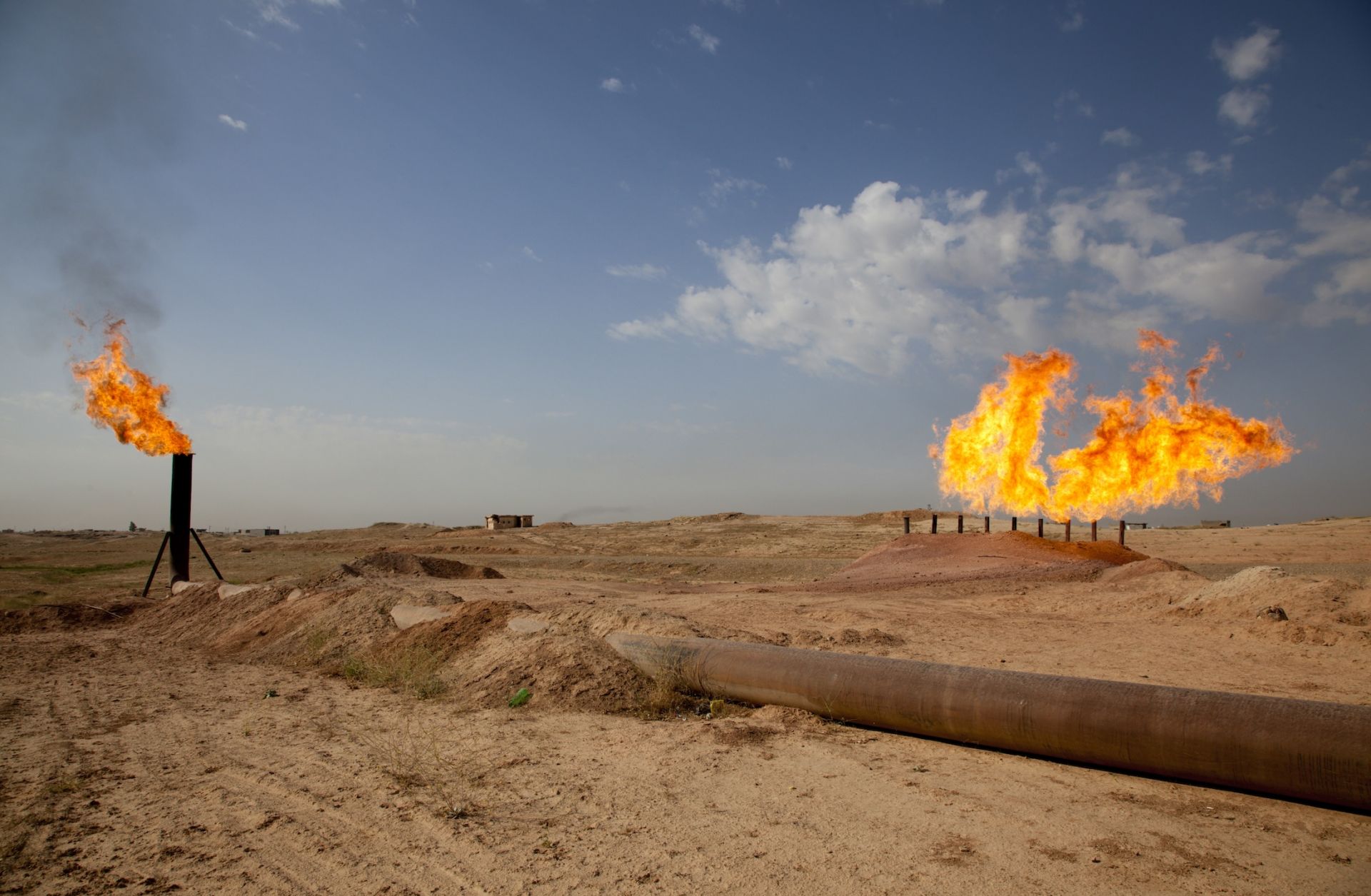 A gas flare is seen in the disputed Penja Ali district of Kirkuk in northern Iraq.