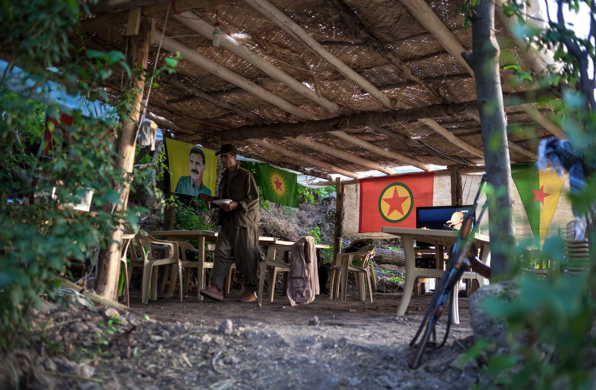 A media department run by the Kurdistan Workers' Party (PKK) is seen inside a mountain north of Iraq's Dohuk province in June 2013.