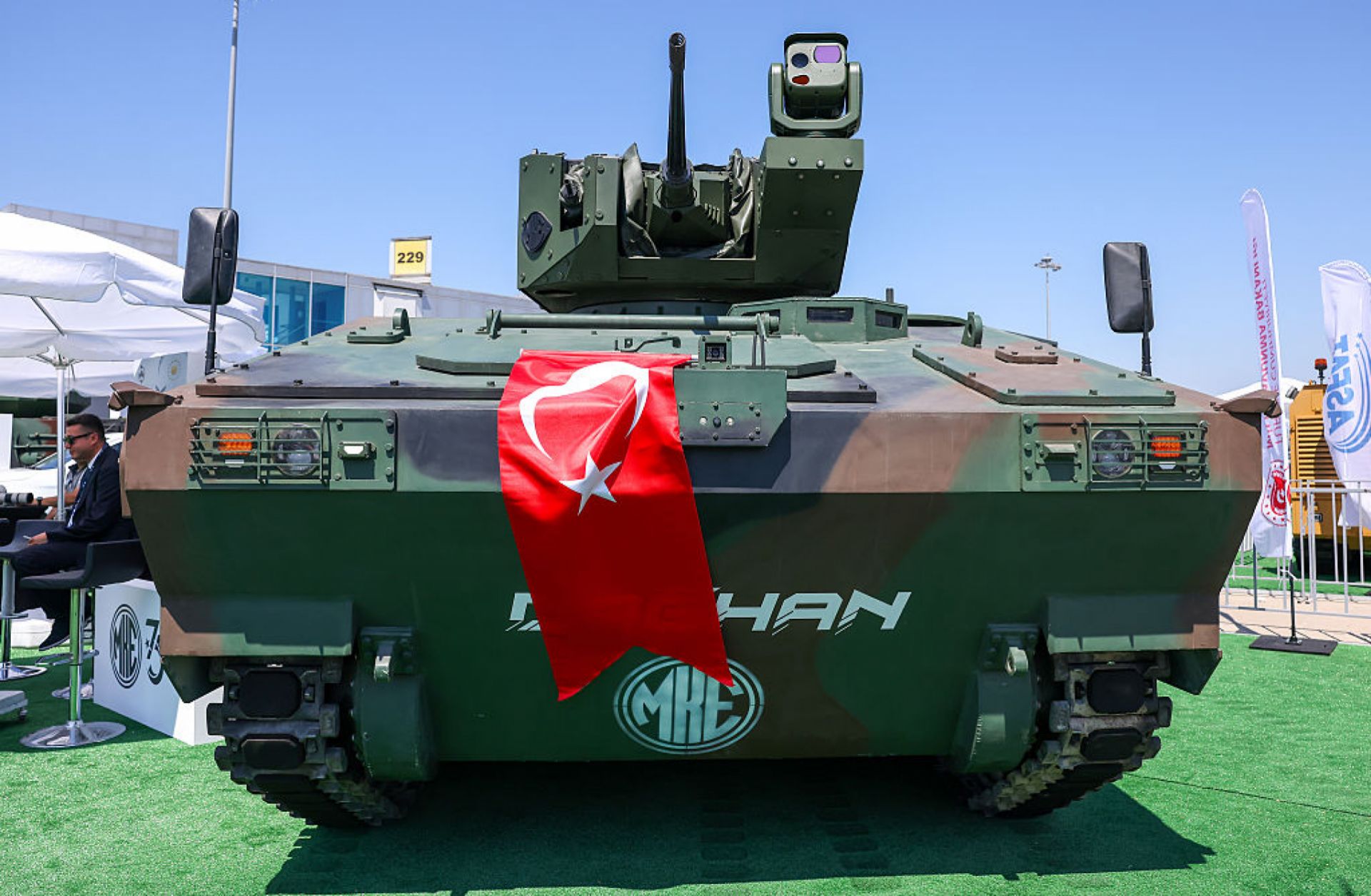 A tank is seen during Turkey's International Defense Industry Fair on July 22, 2024, in Istanbul. A tank is seen during Turkey's International Defense Industry Fair on July 22, 2024, in Istanbul.