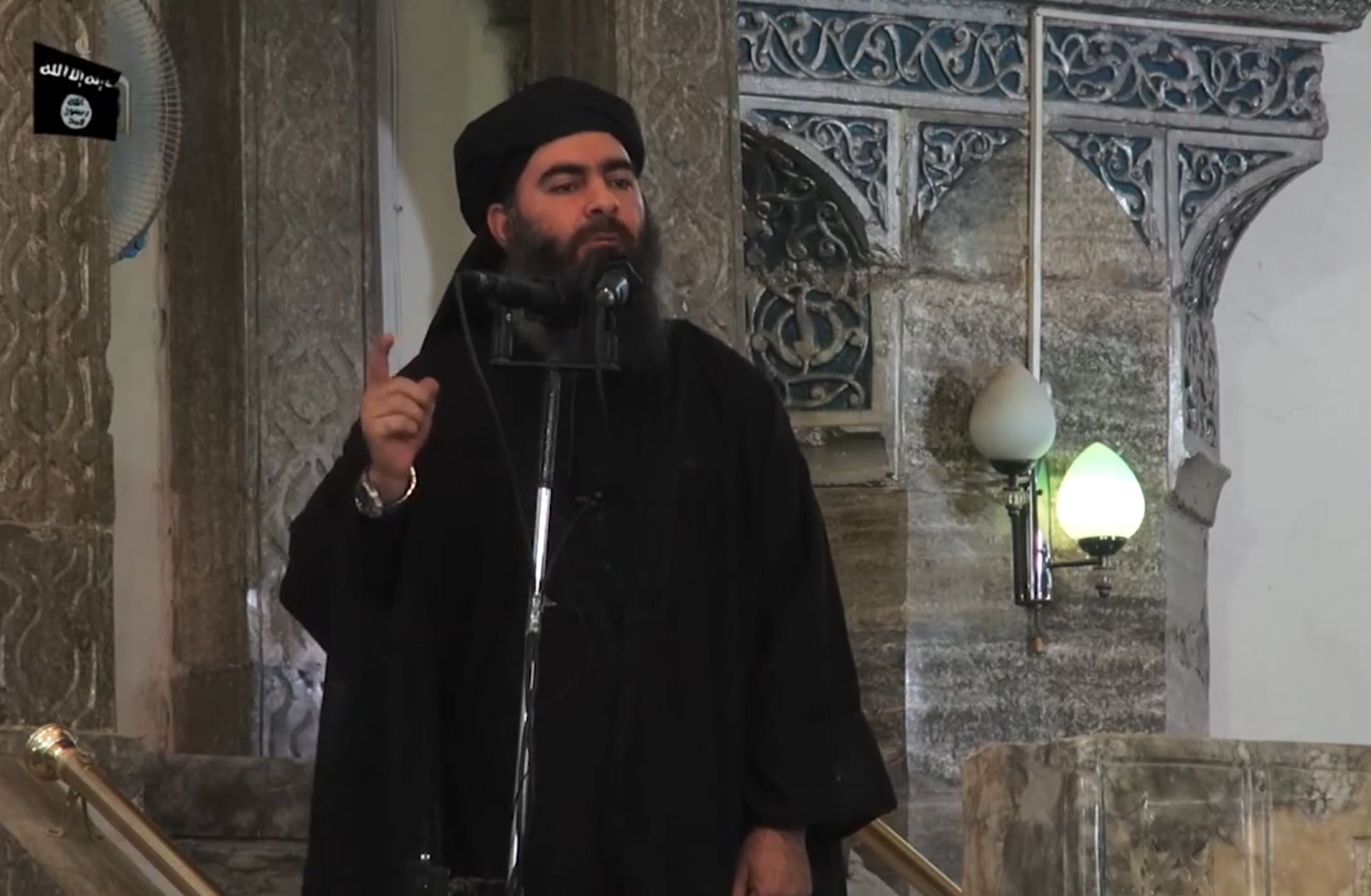 A video taken July 5, 2014, shows Abu Bakr al-Baghdadi, whom the Islamic State called Caliph Ibrihim.
