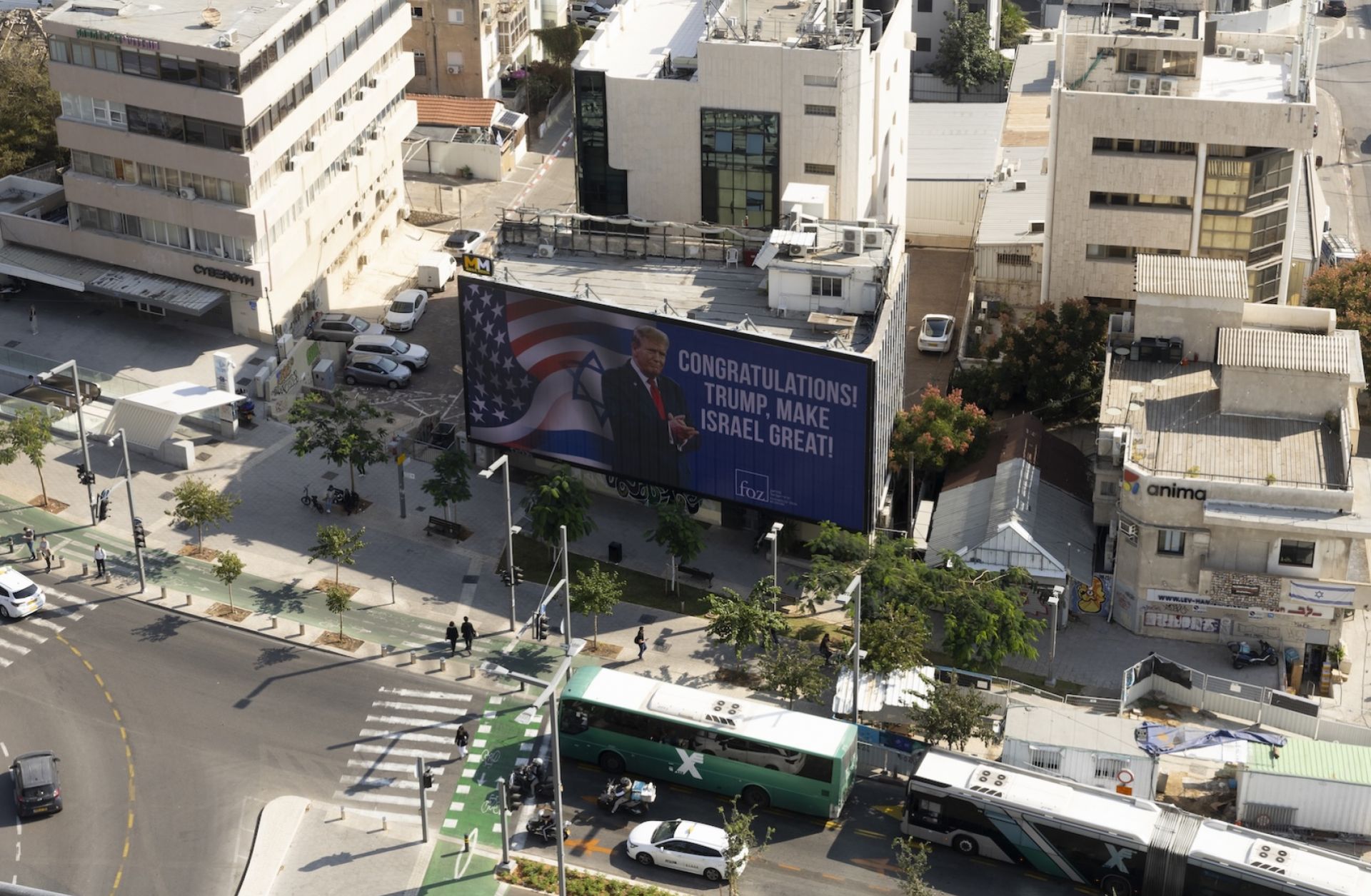 A billboard congratulating Donald Trump on his win in the U.S. presidential election is seen in Tel Aviv, Israel, on Nov. 7, 2024.