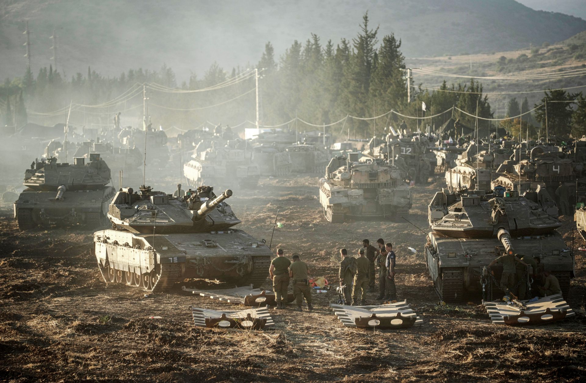 Israeli tanks gather by the Lebanese border on Sept. 30, 2024. 