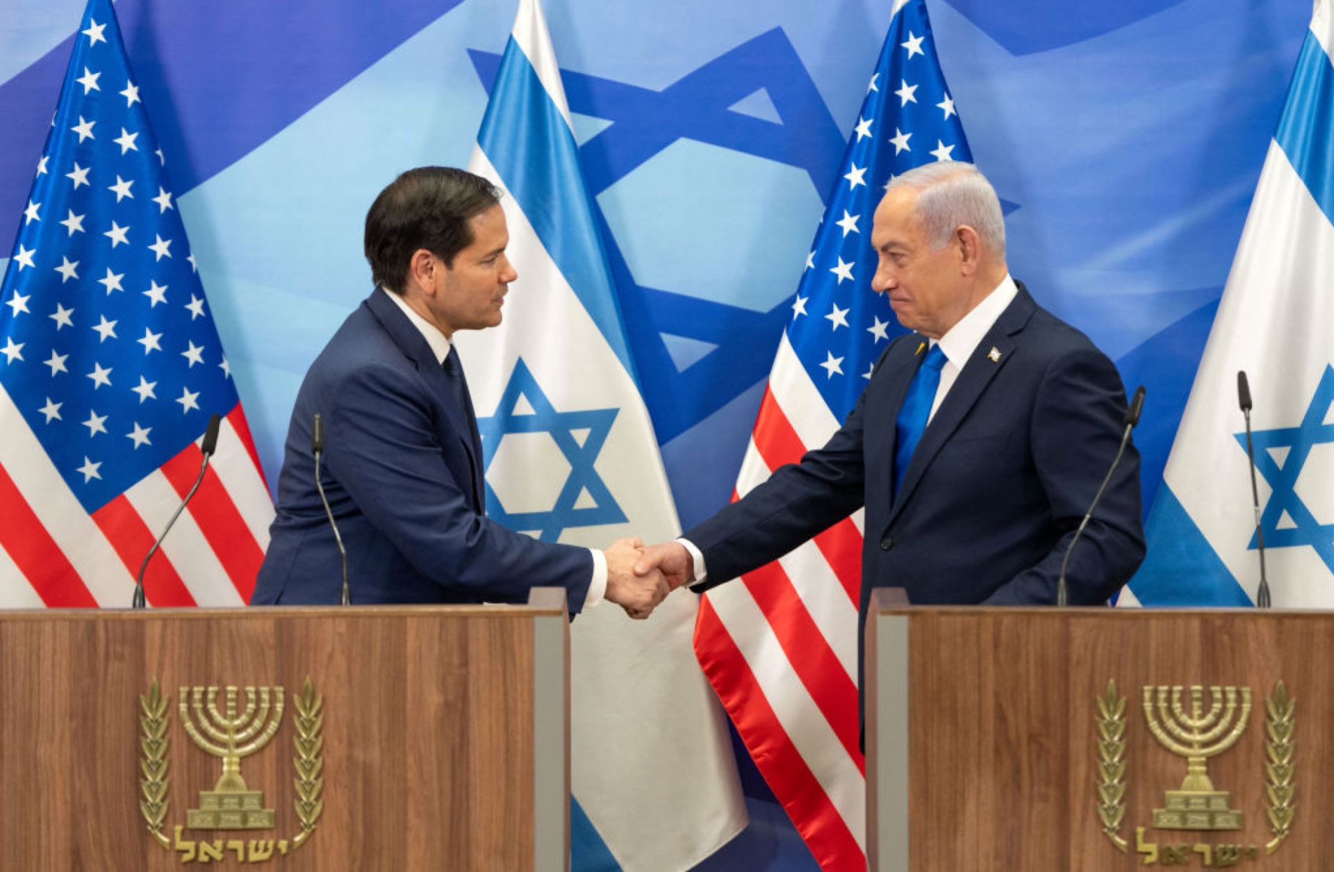 U.S. Secretary of State Marco Rubio (L) and Israeli Prime Minister Benjamin Netanyahu during a joint press conference Feb. 16 at the prime minister's office in Jerusalem.