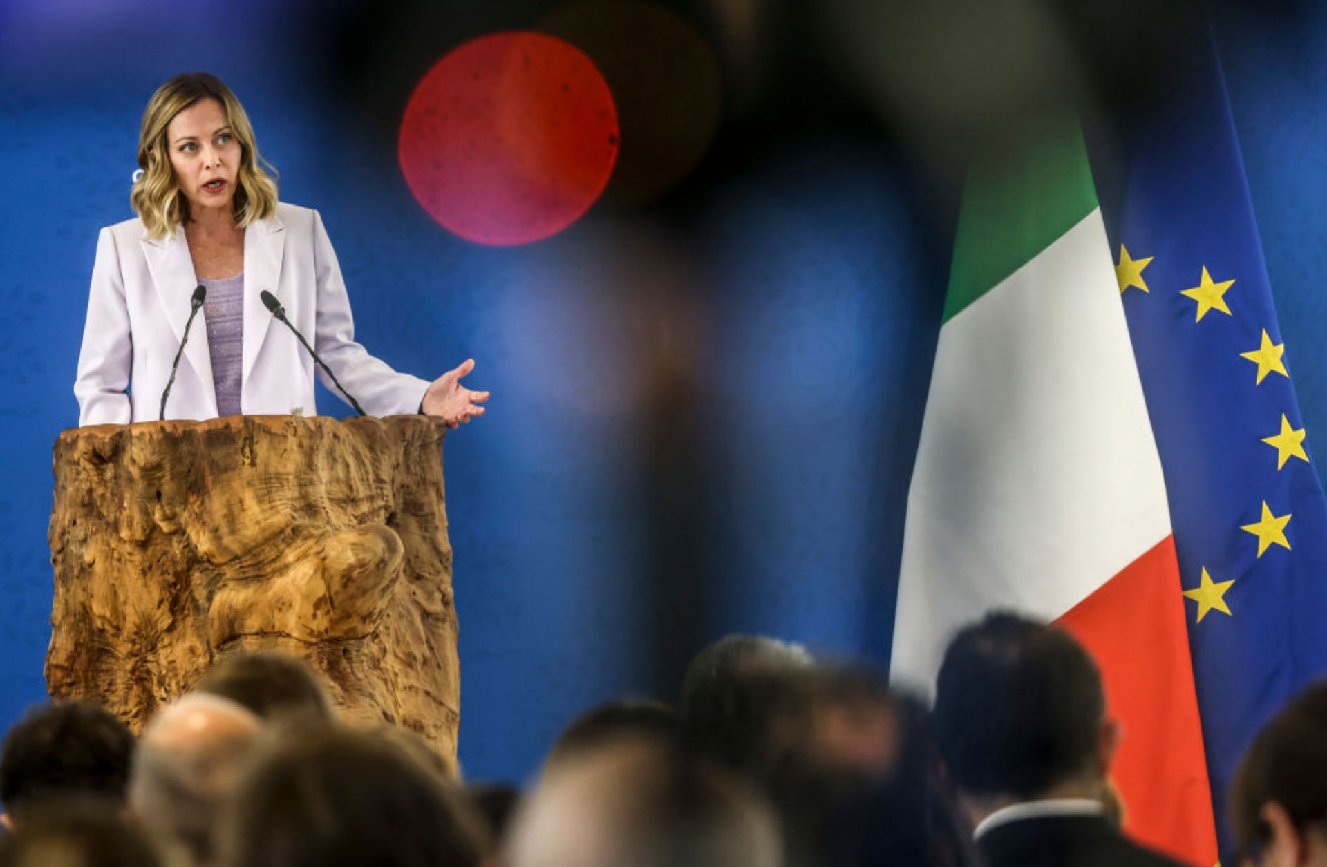 Italian Prime Minister Giorgia Meloni speaks to media during the closing press conference of the G7 Summit in Fasano, Italy, on June 15, 2024. Italian Prime Minister Giorgia Meloni speaks to media during the closing press conference of the G7 Summit in Fasano, Italy, on June 15, 2024.