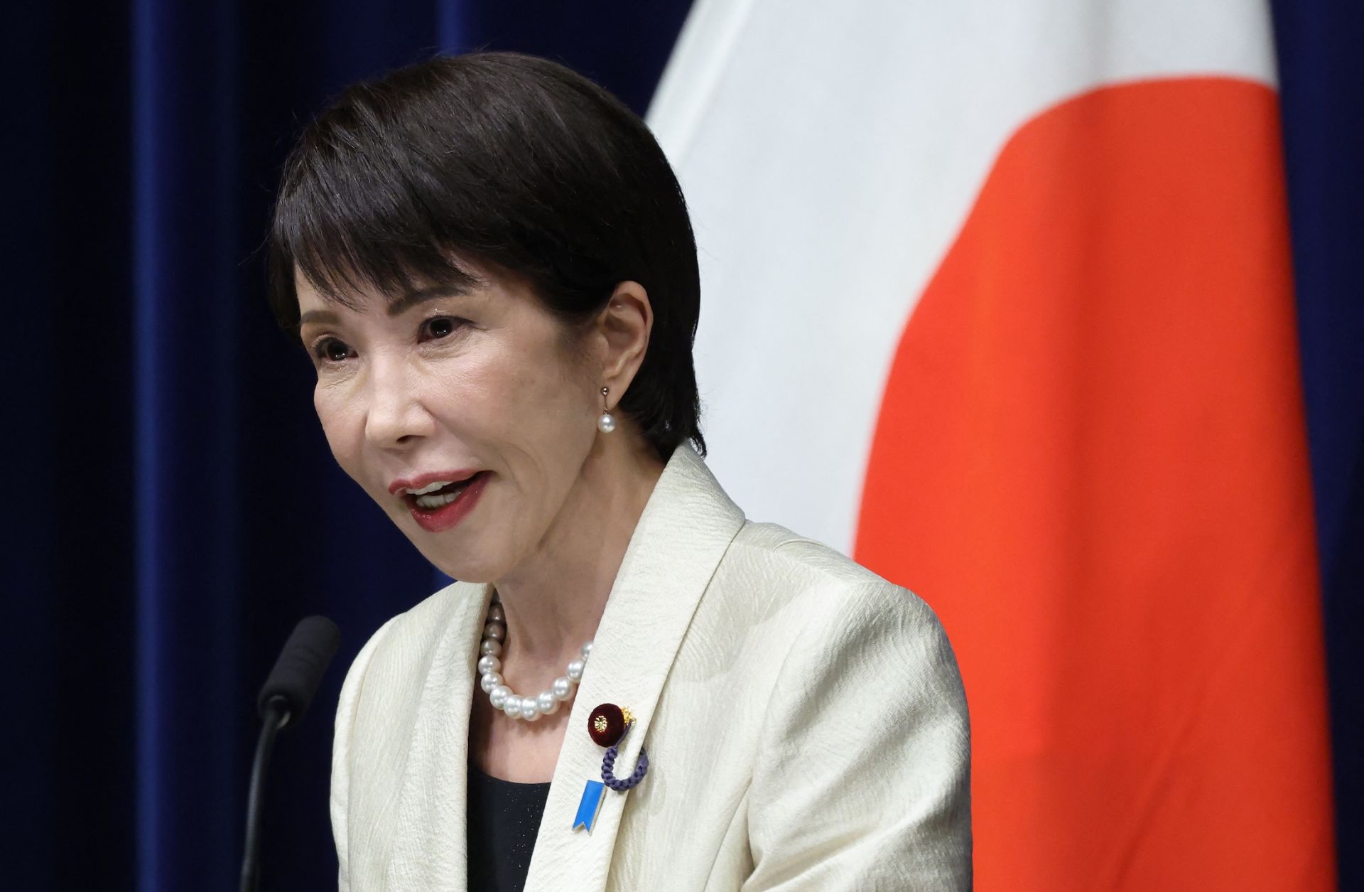 Japan's Prime Minister Sanae Takaichi addresses a news conference at the Prime Minister's office in Tokyo on Feb. 18.