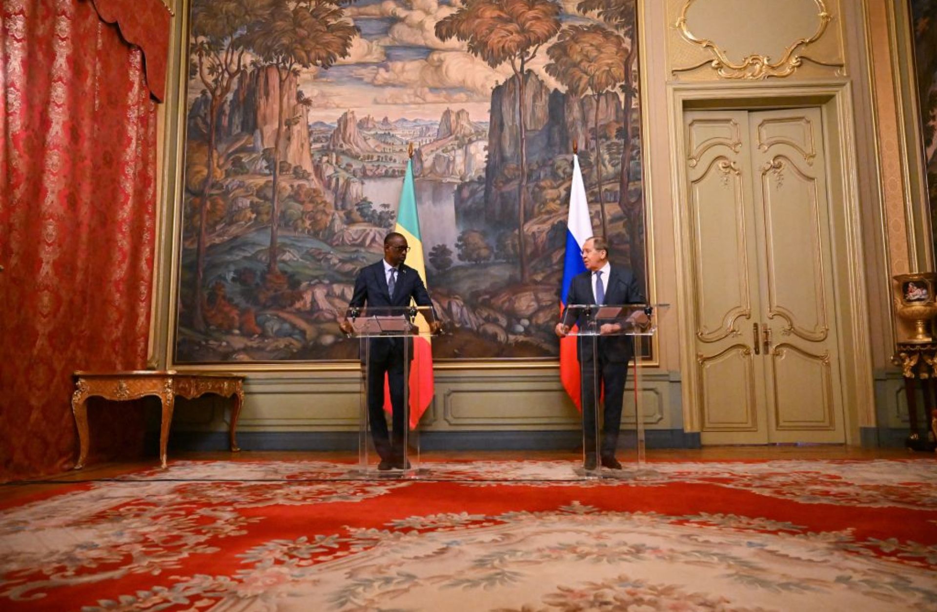 Russian Foreign Minister Sergey Lavrov and his Malian counterpart Abdoulaye Diop hold a joint press conference following their meeting in Moscow, Russia, on May 20, 2022. Russian Foreign Minister Sergey Lavrov and his Malian counterpart Abdoulaye Diop hold a joint press conference following their meeting in Moscow, Russia, on May 20, 2022.