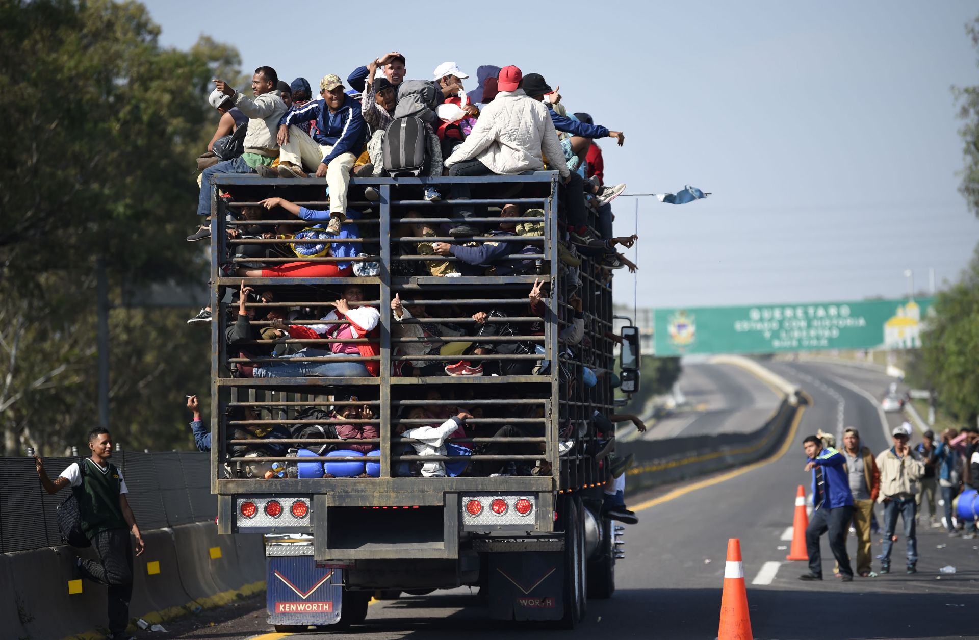 A Central American migrant caravan on Nov. 11, 2018, passes through the Mexican state of Guanajuato on its way to the United States.