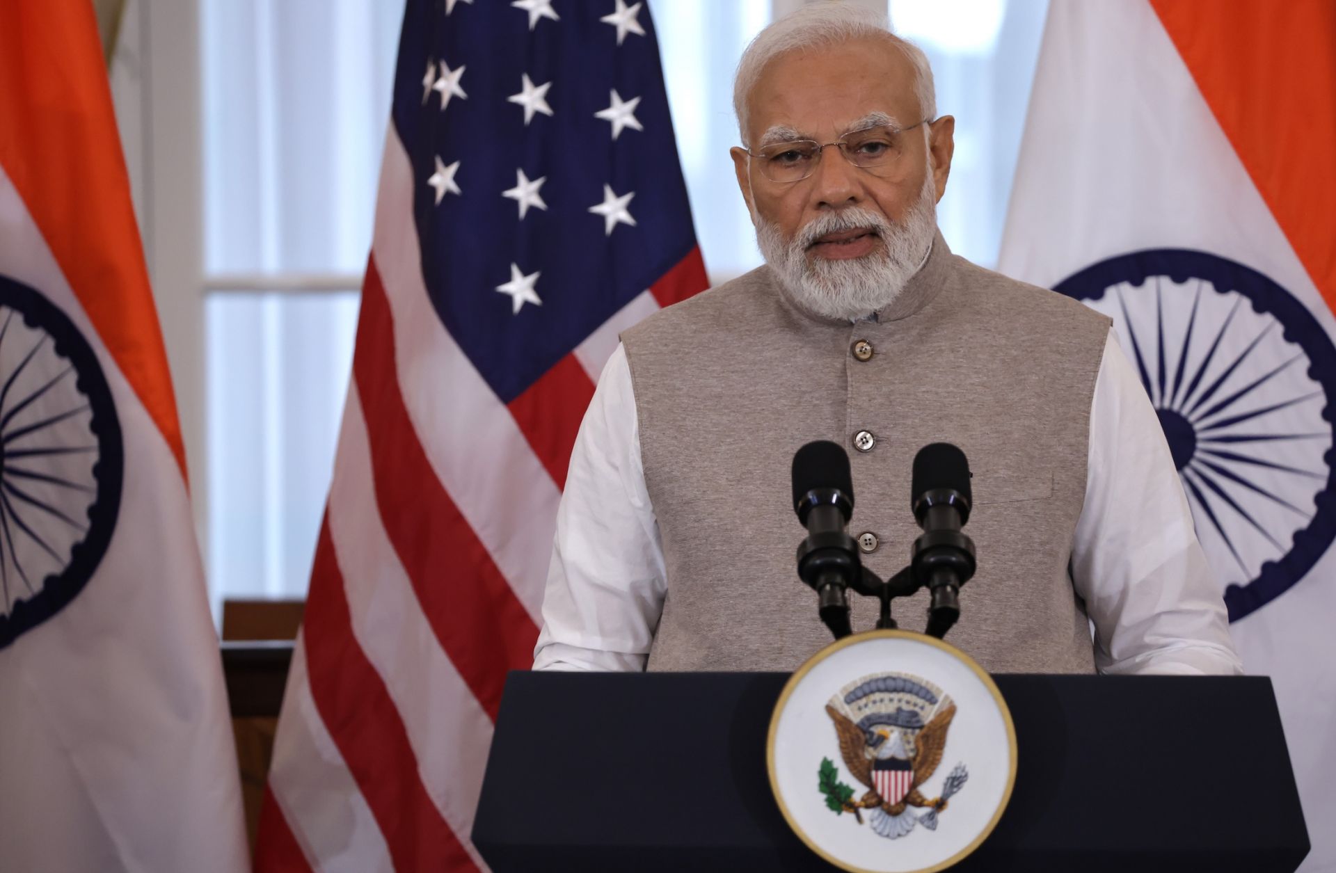 Indian Prime Minister Narendra Modi speaks during a luncheon at the U.S. State Department on June 23, 2023, in Washington, D.C.