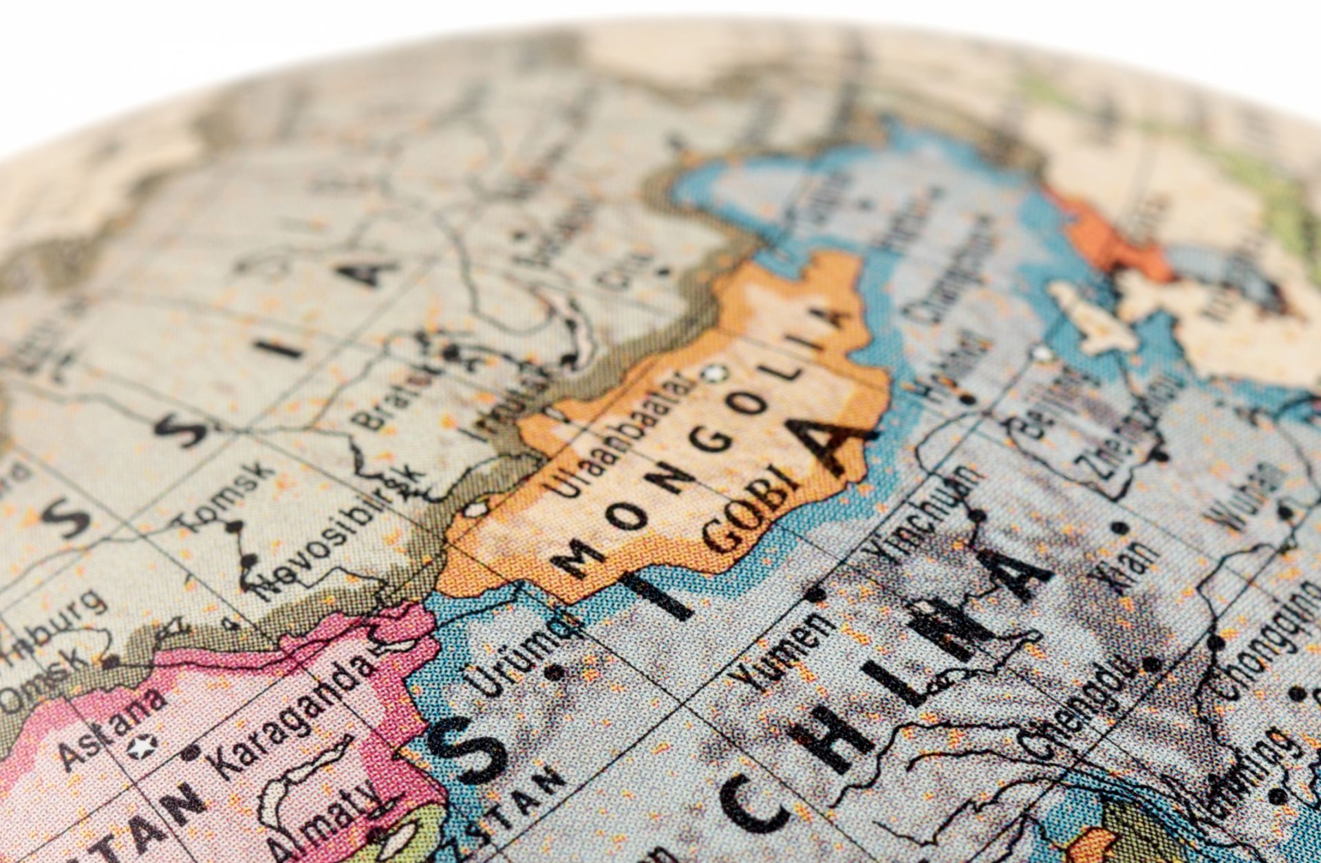 Mongolia is seen on a stock photo of a map.