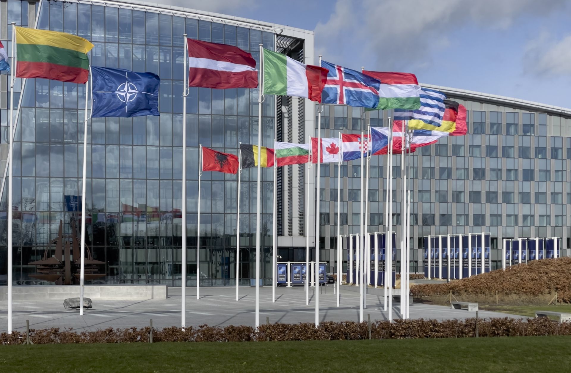 The NATO headquarters is seen in Brussels, Belgium.