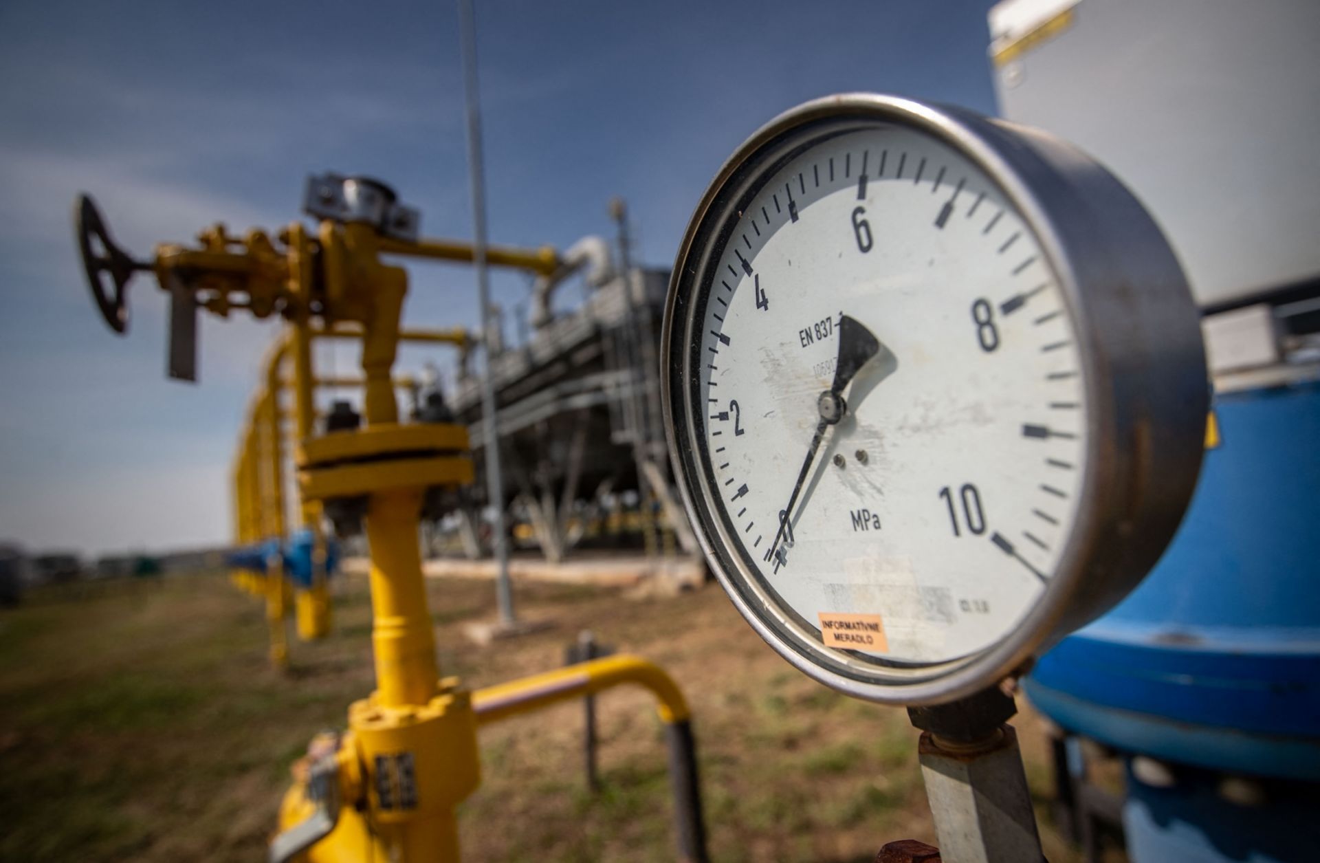 This picture taken on Sept. 2, 2014, shows equipment from the border release and compressor station of the gas pipeline from Ukraine in Veke Kapusany, eastern Slovakia. 