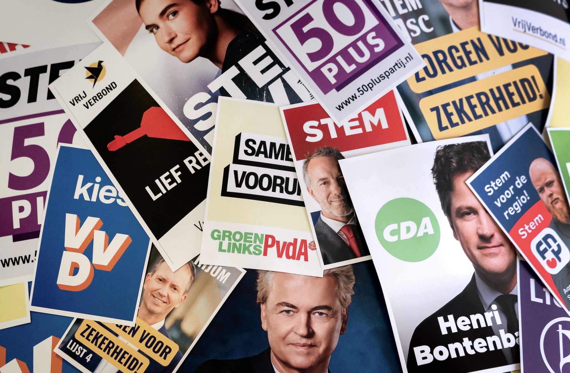 A photograph taken on Oct. 10, 2025, shows Dutch election posters ahead of the Netherlands' Oct. 29 elections. 