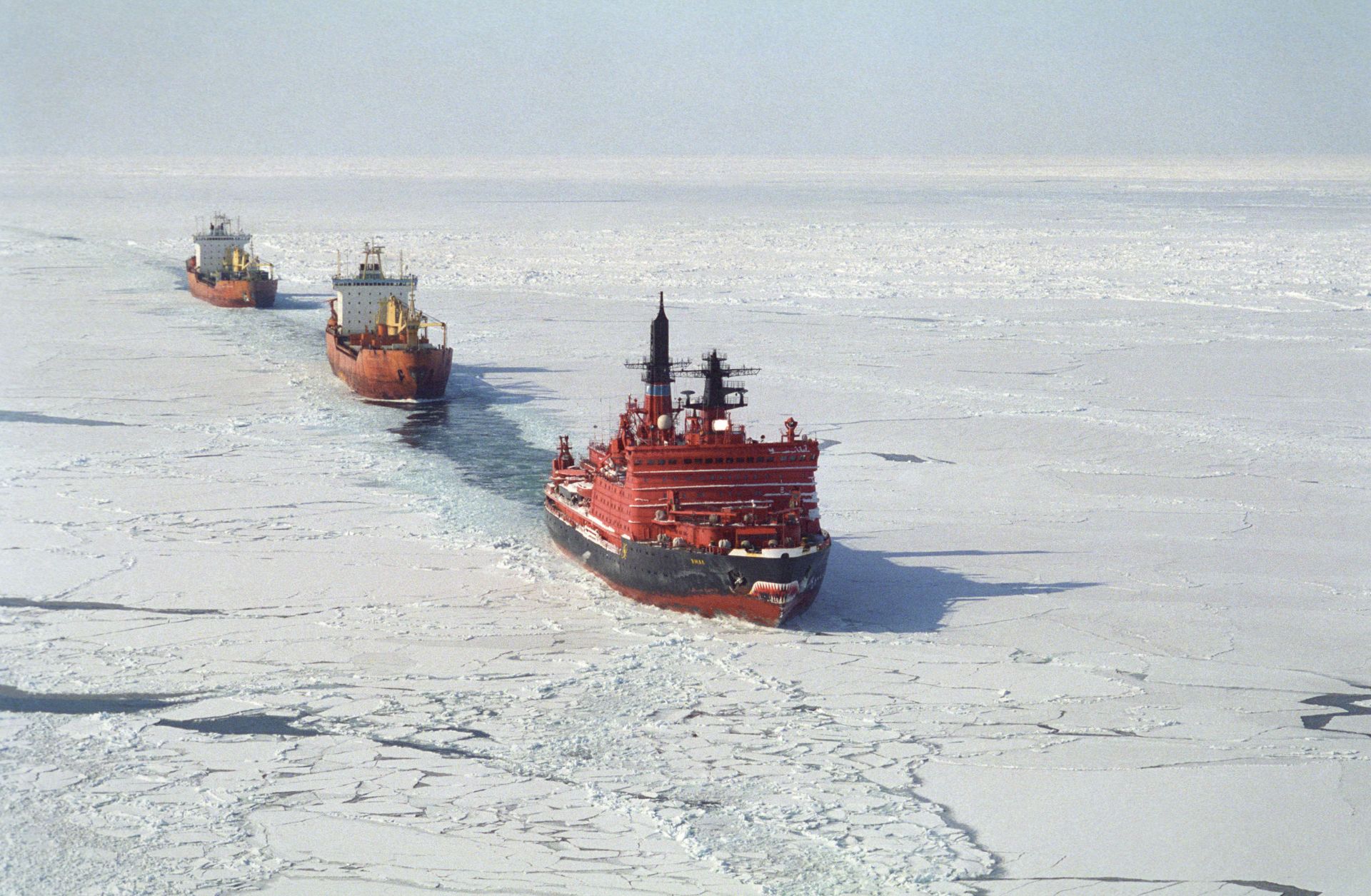 The Yamal, a Russian nuclear-powered icebreaker, clears the way in the Kara Sea.