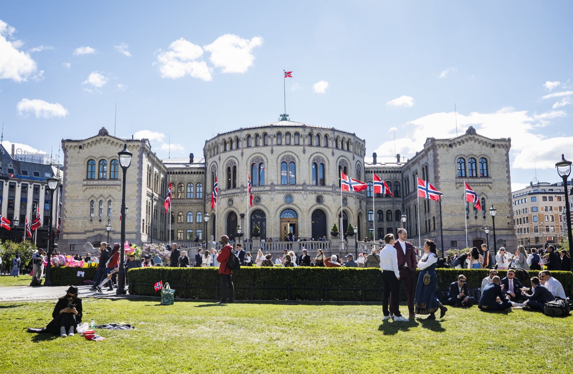 The building housing Norway's parliament is seen on May 17, 2025, in Oslo.