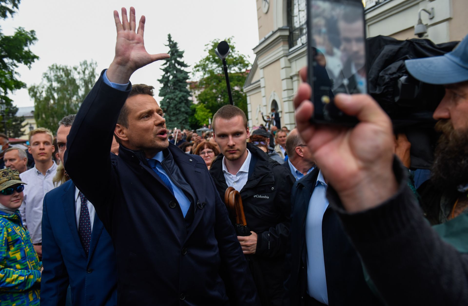Warsaw Mayor Rafal Trzaskowski, one of the main opposition candidates running in Poland's 2020 presidential election, greets locals and supporters in Wieliczka, Poland, during a campaign event on June 5, 2020. Warsaw Mayor Rafal Trzaskowski, one of the main opposition candidates running in Poland's 2020 presidential election, greets locals and supporters in Wieliczka, Poland, during a campaign event on June 5, 2020.