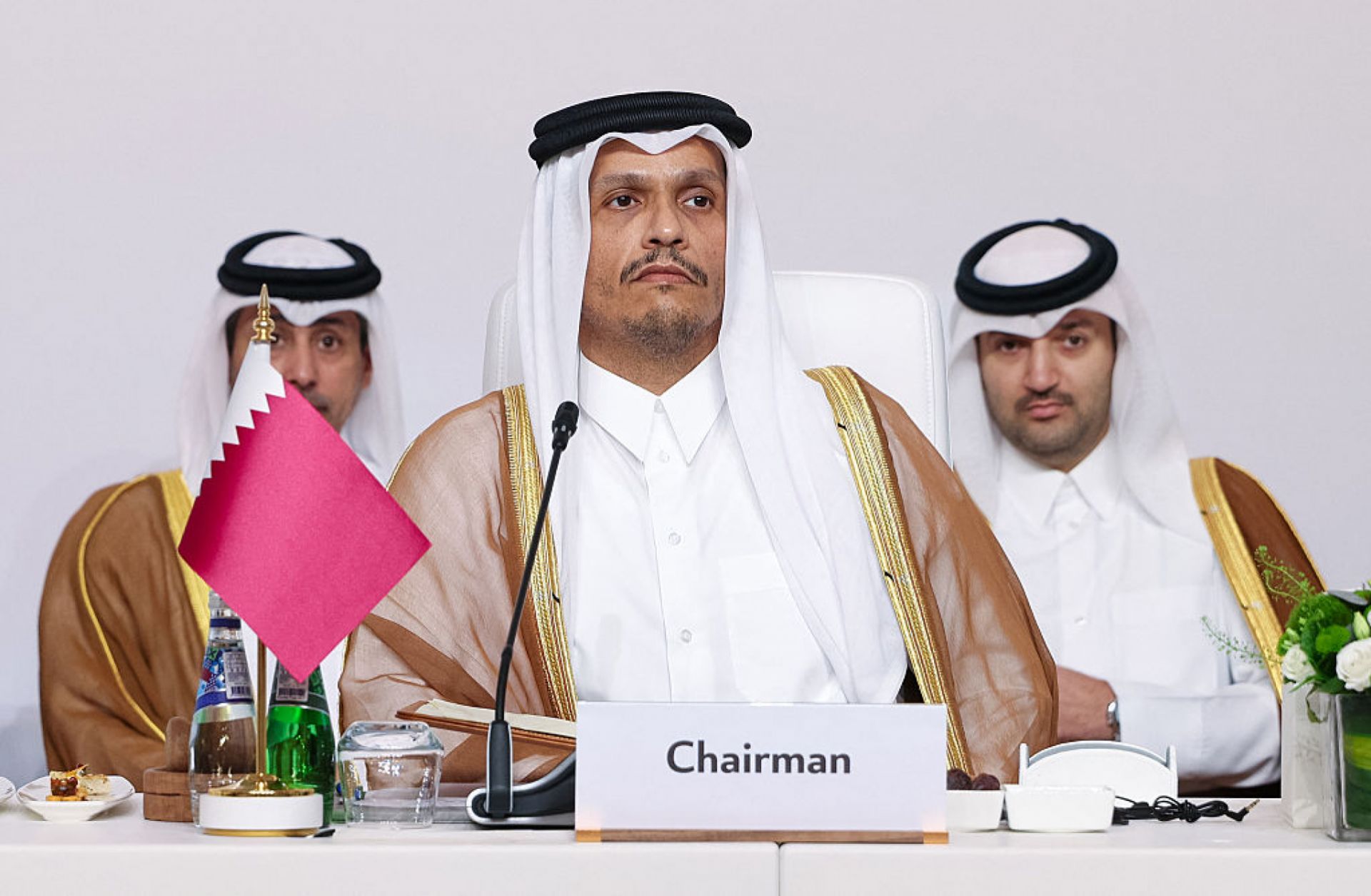 Qatar's Prime Minister and Foreign Minister Mohammed bin Abdulrahman al-Thani chairing a preparatory meeting in Doha on Sept. 14, 2025, ahead of an Arab Islamic summit.