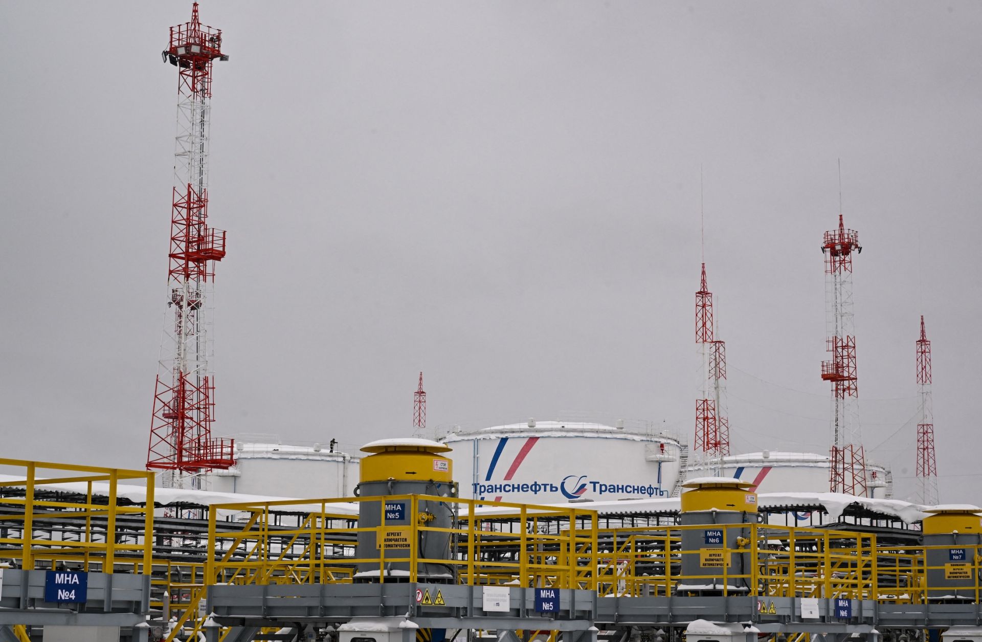 A view taken on Dec. 13, 2023, shows pumping units at the grounds of a fuel tank farm of Russia's oil pipeline giant Transneft. A view taken on Dec. 13, 2023, shows pumping units at the grounds of a fuel tank farm of Russia's oil pipeline giant Transneft.