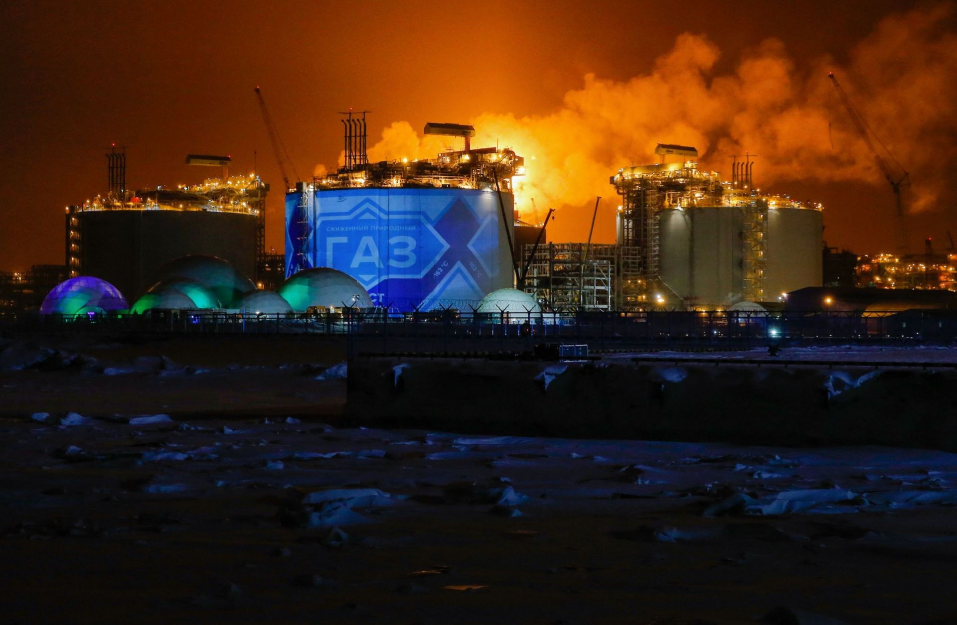 Liquefied natural gas (LNG) reservoirs are seen at the Yamal LNG plant in the port of Sabetta, located on the Yamal Peninsula in northwest Siberia, Russia.