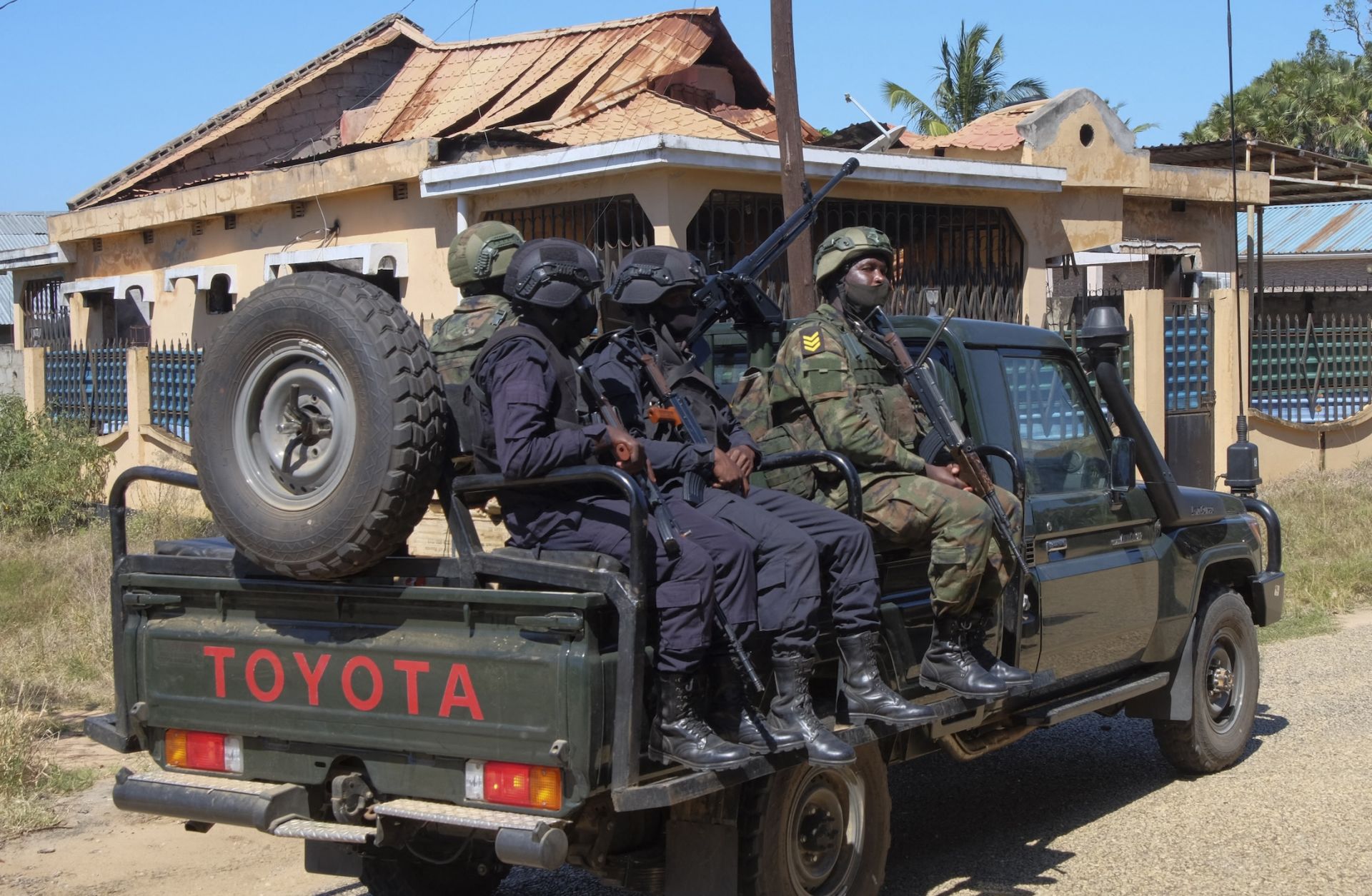 Rwandan soldiers patrol in Mocimboa da Praia, northern Mozambique, on Aug. 12, 2021. 