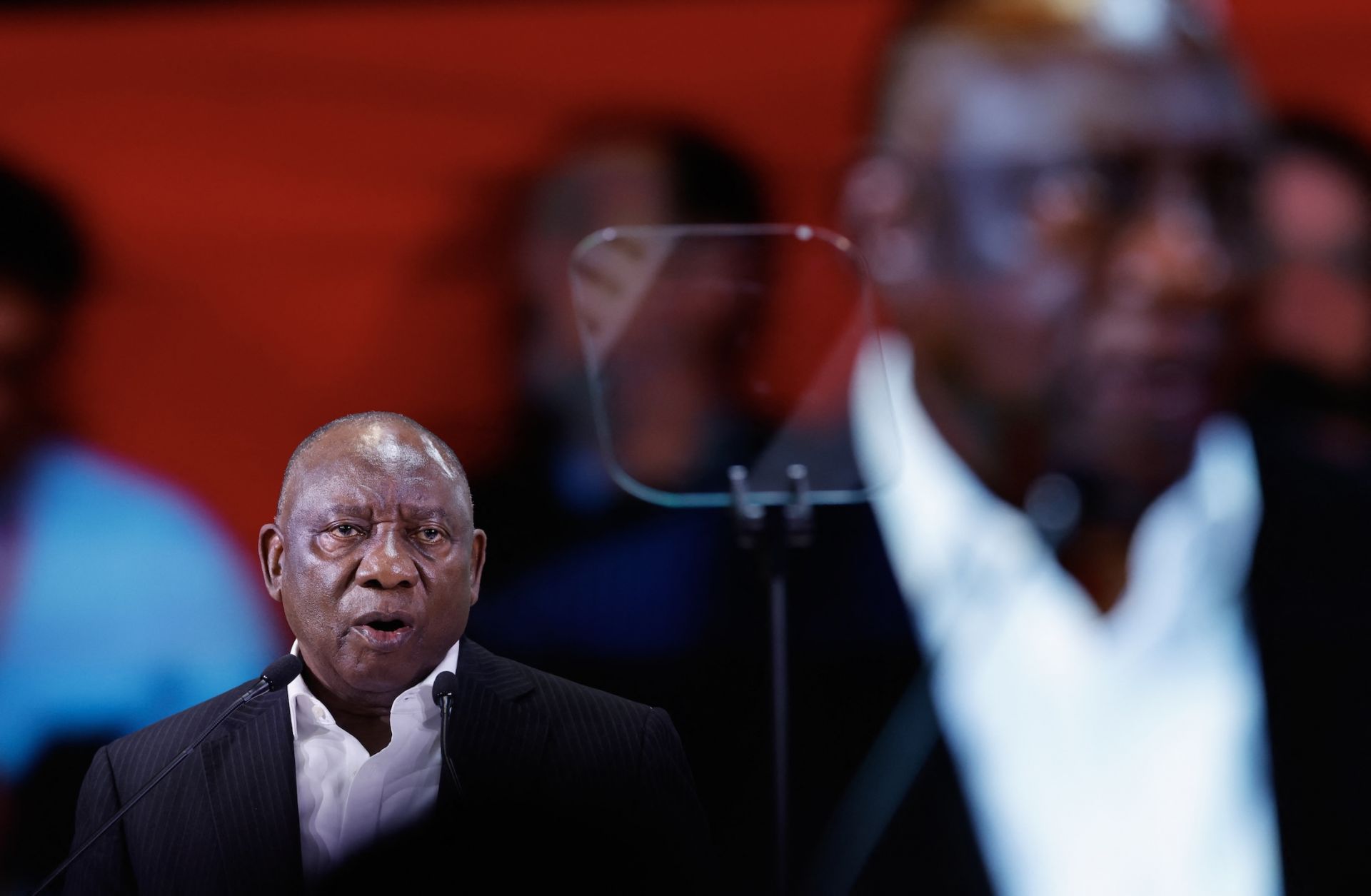 South African President Cyril Ramaphosa delivers a speech on April 18, 2026.
