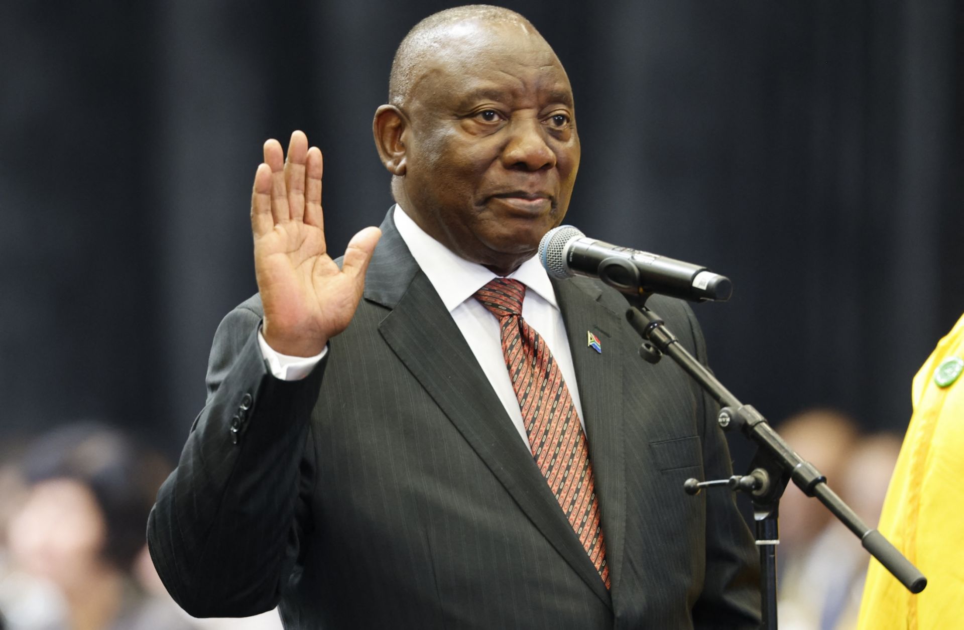 President Cyril Ramaphosa is sworn in as member of parliament during the first sitting of the new South African parliament on June 14 in Cape Town, South Africa.