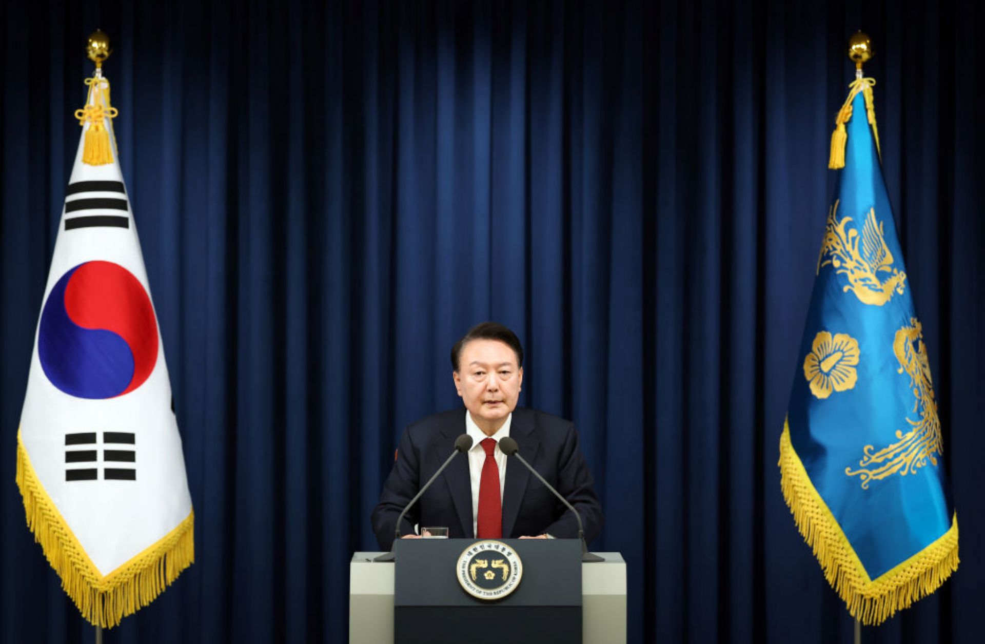 South Korean President Yoon Suk-Yeol declares martial law on Dec. 3, 2024, in Seoul, South Korea. 