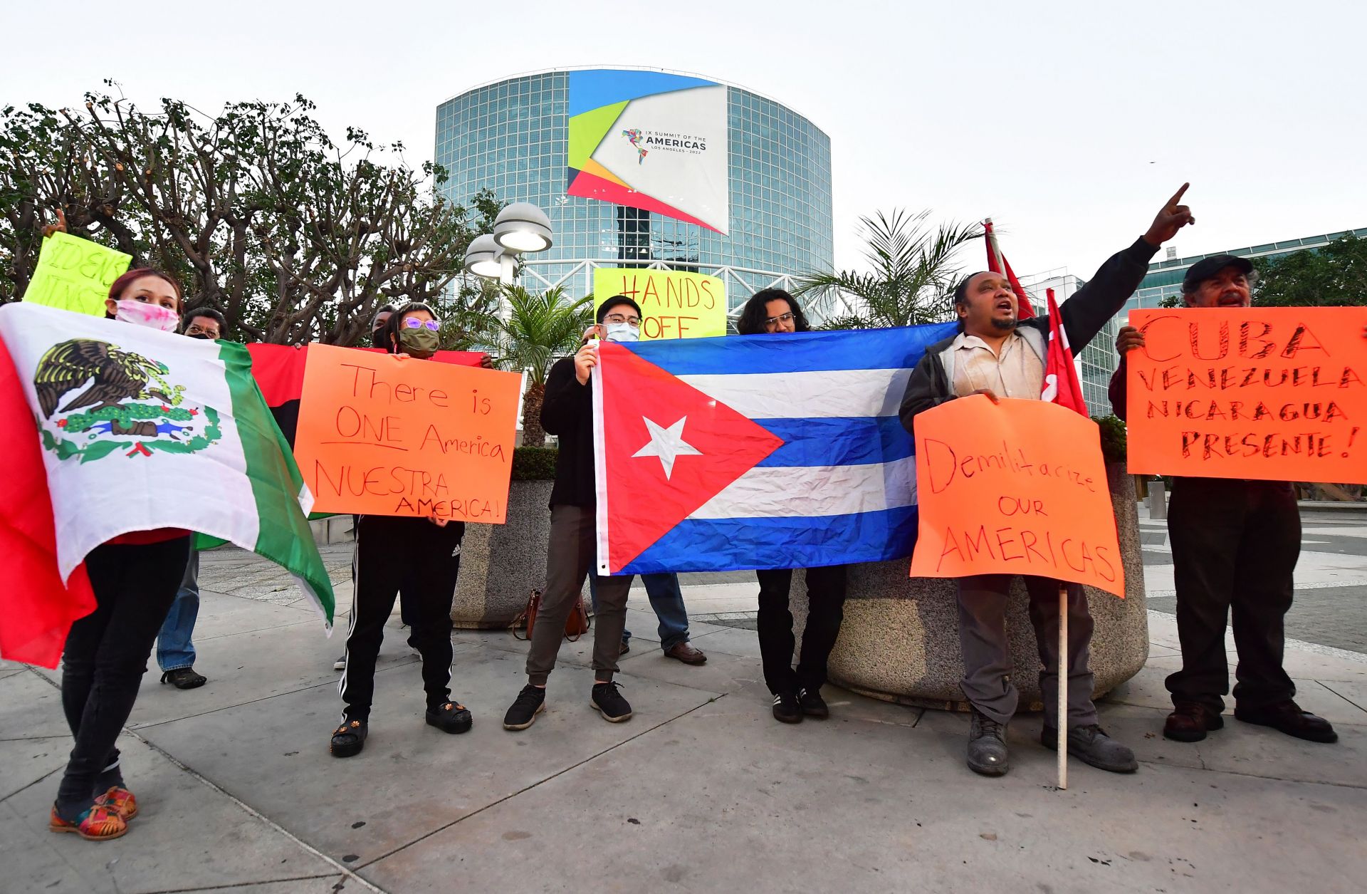 Activists in Los Angeles on June 2, 2022, protest the exclusion of Cuba, Nicaragua and Venezuela from the Summit of the Americas.