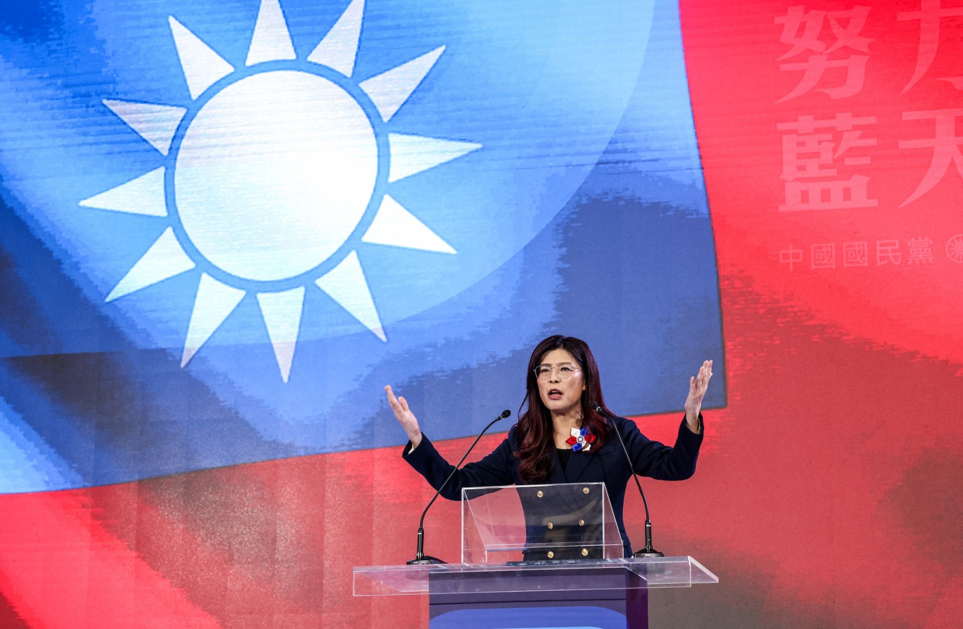 Newly elected opposition Kuomintang (KMT) leader Cheng Li-wun delivers a speech in Taipei on Nov. 1, 2025. 