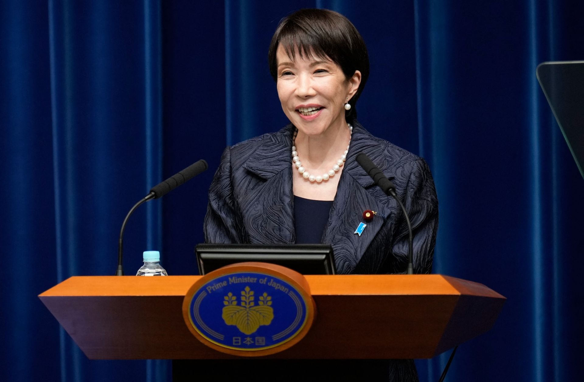 Japan's new Prime Minister Sanae Takaichi speaks during a press conference at the prime minister's office in Tokyo on Oct. 21, 2025.