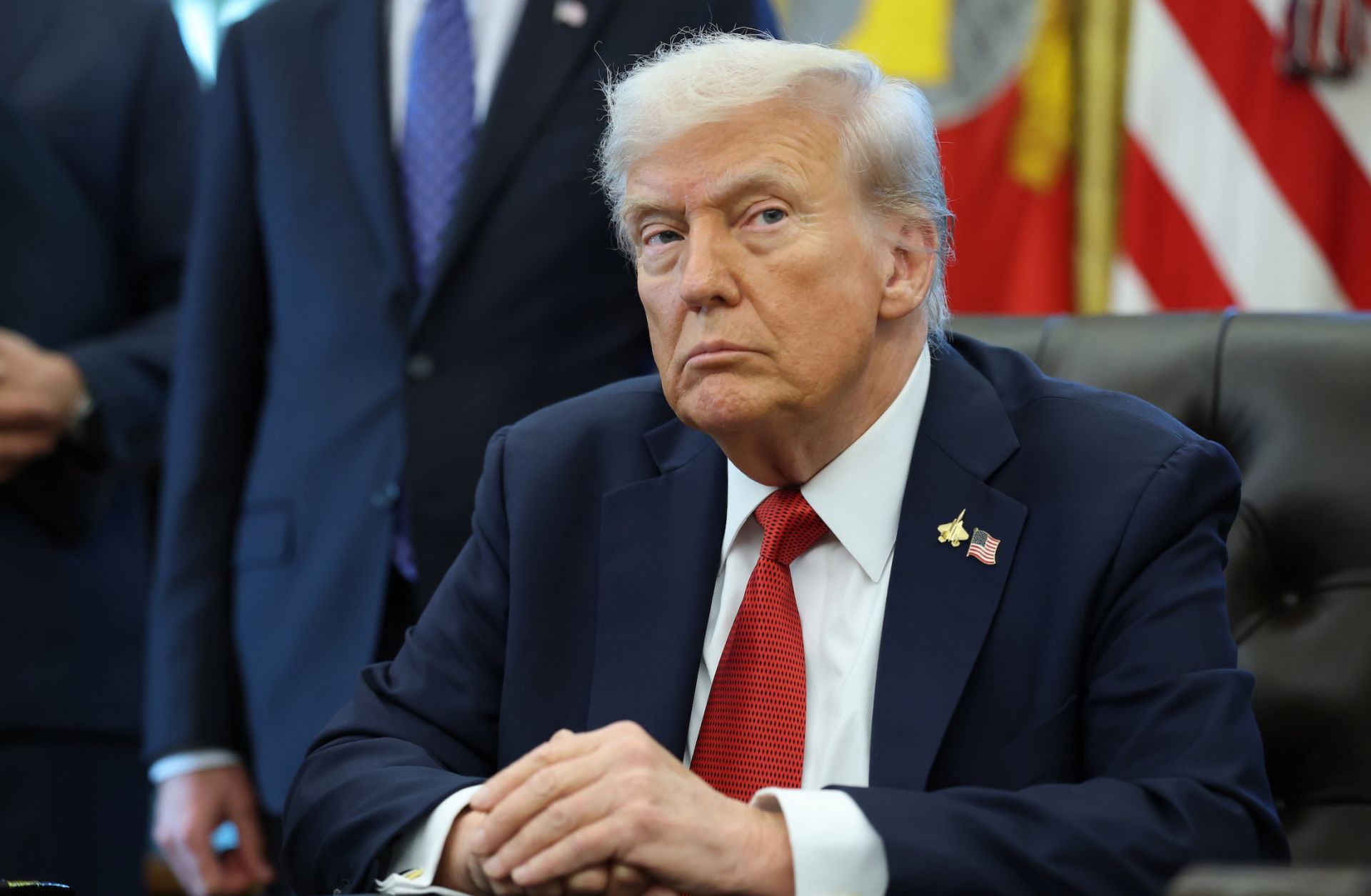 President Donald Trump delivers remarks in the Oval Office of the White House on Oct. 6, 2025.
