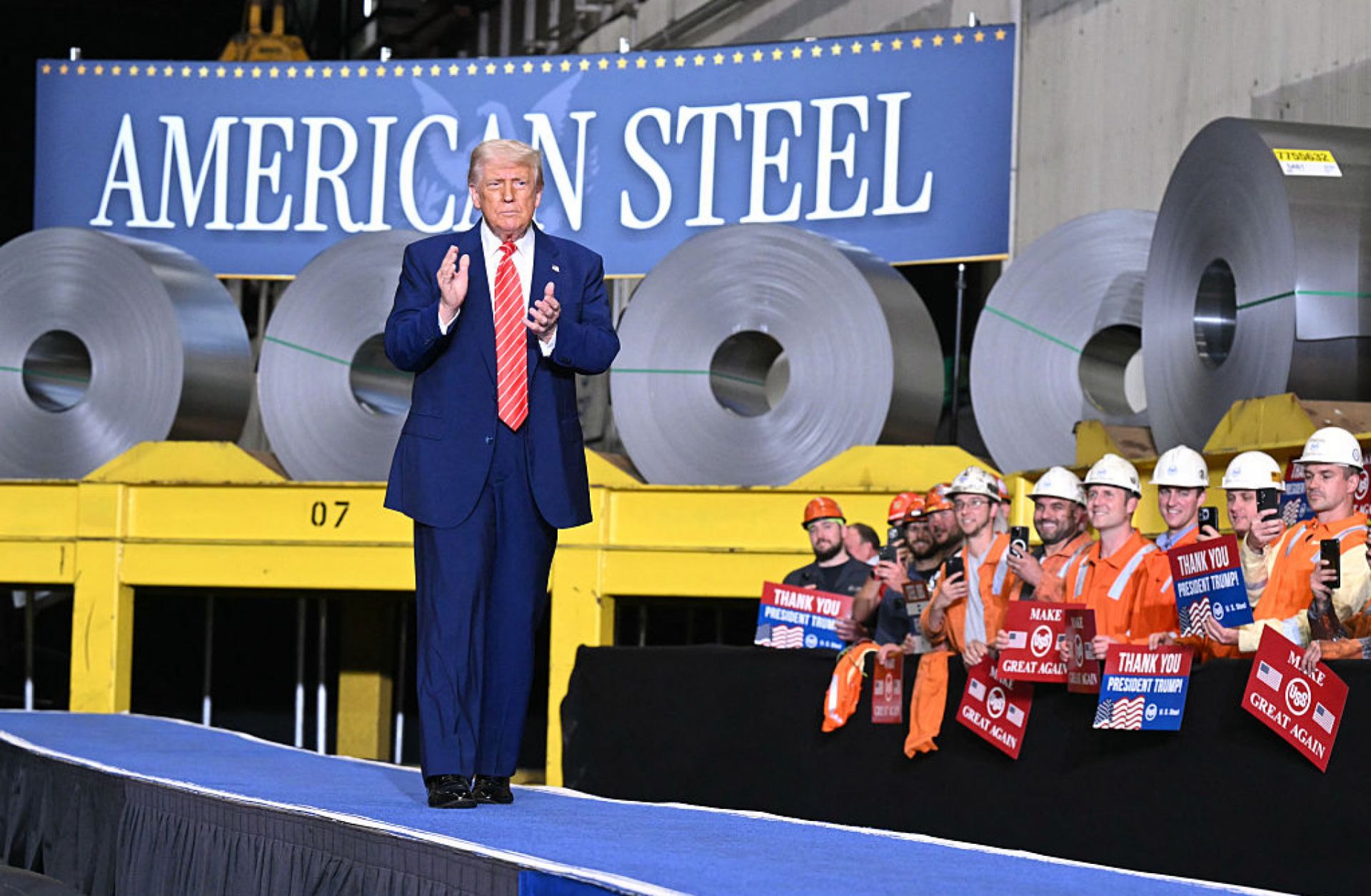 U.S. President Donald Trump arrives to speak during a rally at a steel plant in West Mifflin, Pennsylvania, on May 30, 2025. U.S. President Donald Trump arrives to speak during a rally at a steel plant in West Mifflin, Pennsylvania, on May 30, 2025.