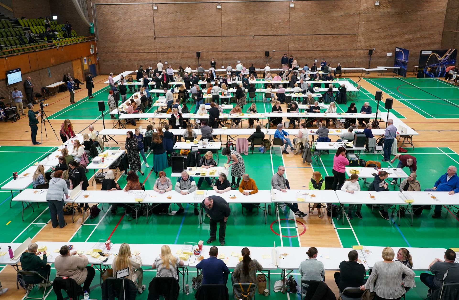 Ballots are counted during local elections in Thornaby, England, on May 3, 2024. 