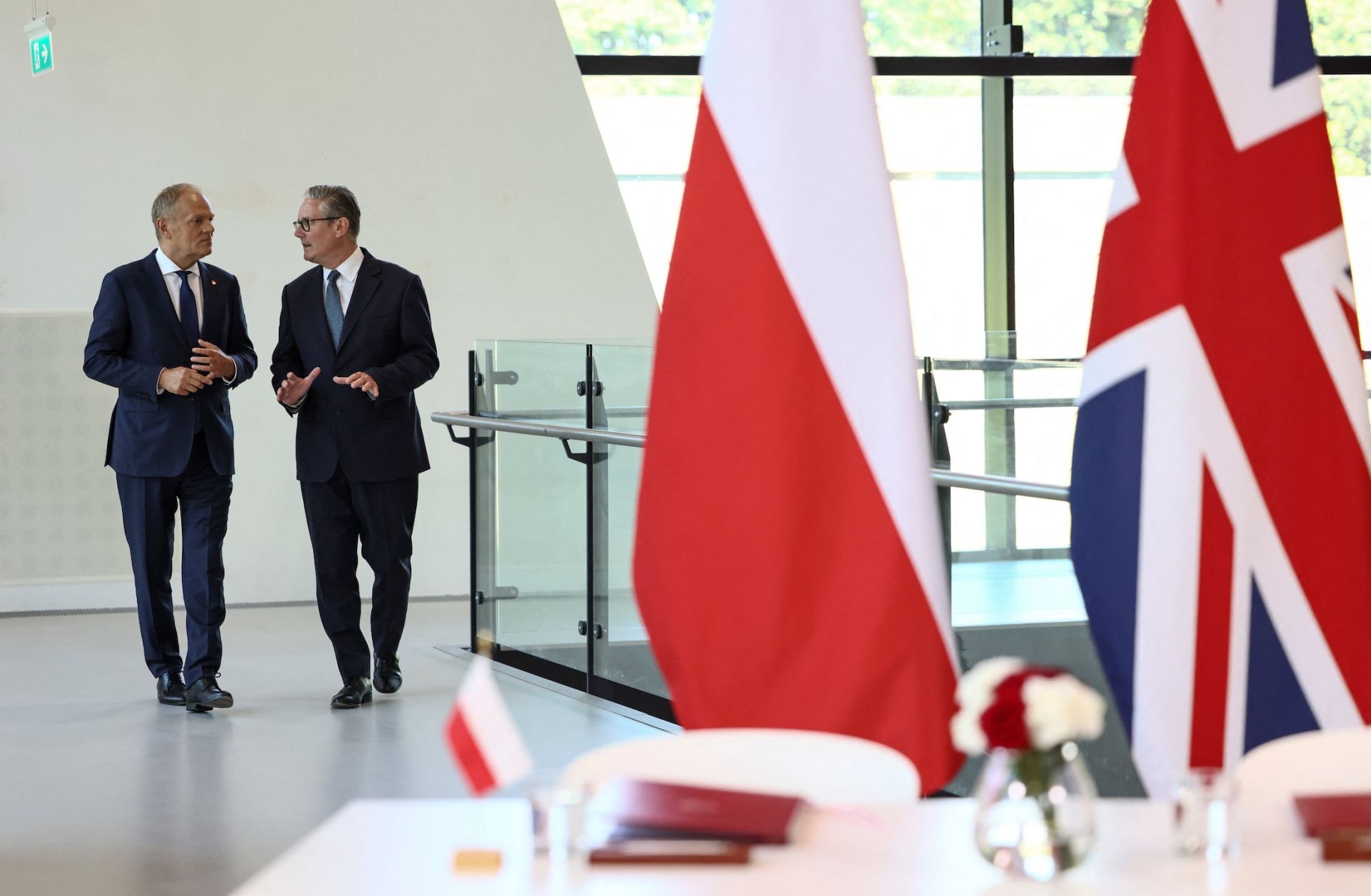 Britain's Prime Minister Keir Starmer and Poland's Prime Minister Donald Tusk attend a signing ceremony of a UK-Poland defence and security treaty at the Battle of Britain Bunker on May 27 in London, England.