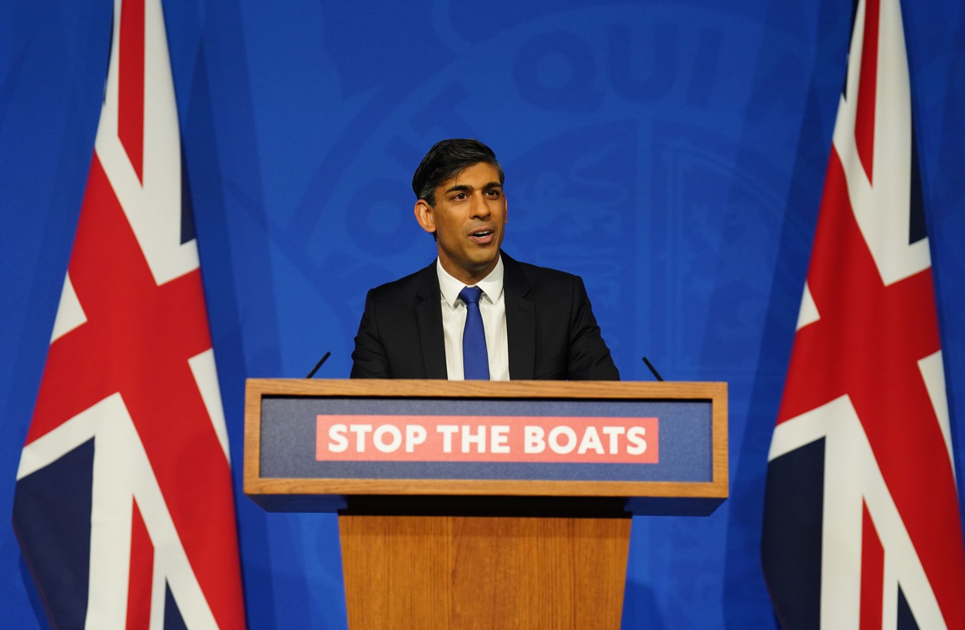 U.K. Prime Minister Rishi Sunak holds a press conference in the Downing Street Briefing Room, as he gives an update on his migration plan, on Dec. 7, 2023, in London, the United Kingdom.