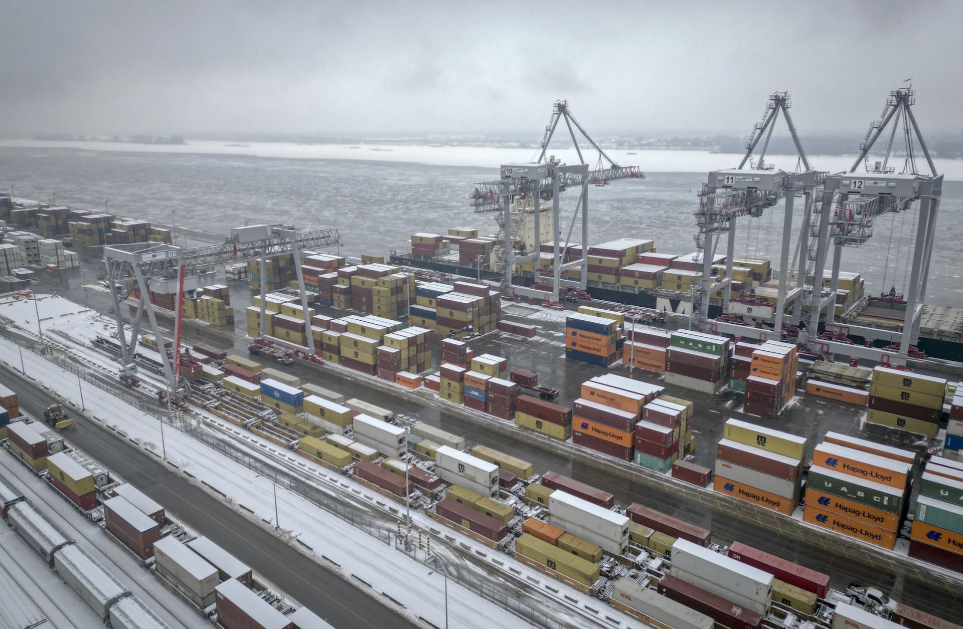 Shipping containers are seen at the Port of Montreal in Montreal, Canada, on Feb. 3, 2025. 