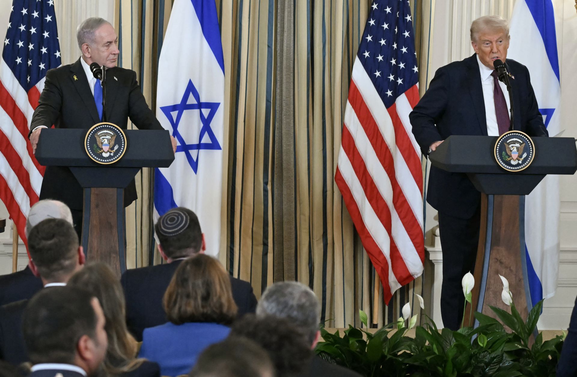 U.S. President Donald Trump and Israeli Prime Minister Benjamin Netanyahu participate in a press conference in the State Dining Room of the White House in Washington, D.C., on Sept. 29, 2025. U.S. President Donald Trump and Israeli Prime Minister Benjamin Netanyahu participate in a press conference in the State Dining Room of the White House in Washington, D.C., on Sept. 29, 2025.