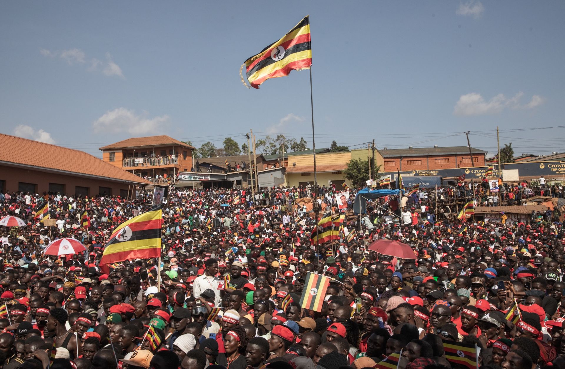Supporters of National Unity Platform (NUP) presidential candidate and opposition leader Robert Kyagulanyi, also known as Bobi Wine, gather to attend a campaign rally in Kampala, on Nov. 24, 2025. 