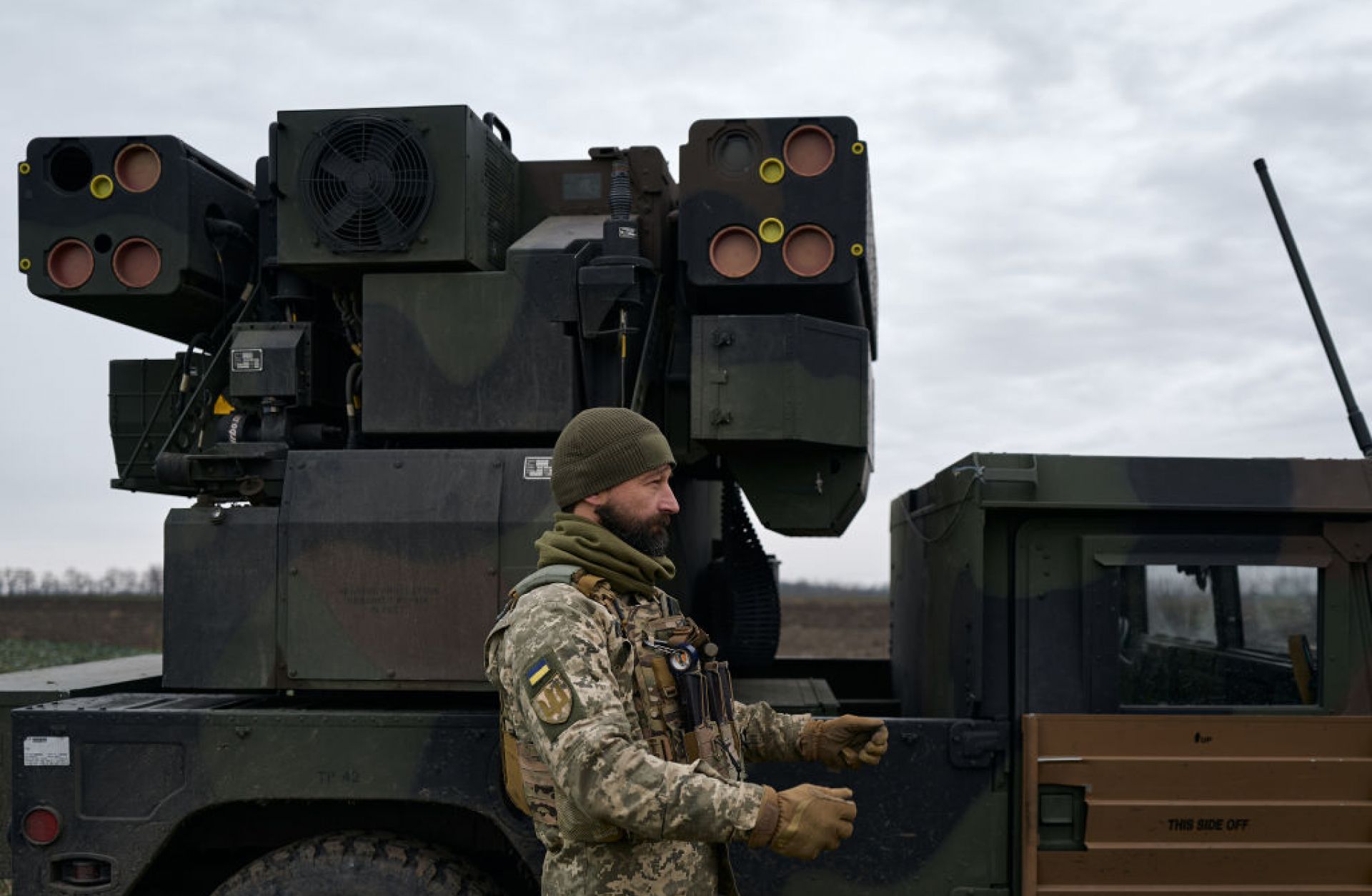 A Ukrainian soldier works on an AN/TWQ-1 Avenger anti-aircraft missile system on Nov. 28, 2023, in Kyiv, Ukraine. 