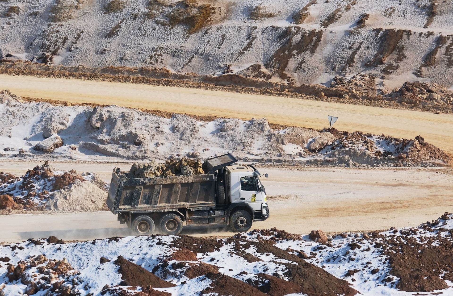 Minerals are loaded onto trucks at an open-pit mine in Ukraine's Donetsk region, near the frontline of the war with Russia, on Feb. 26, 2025.