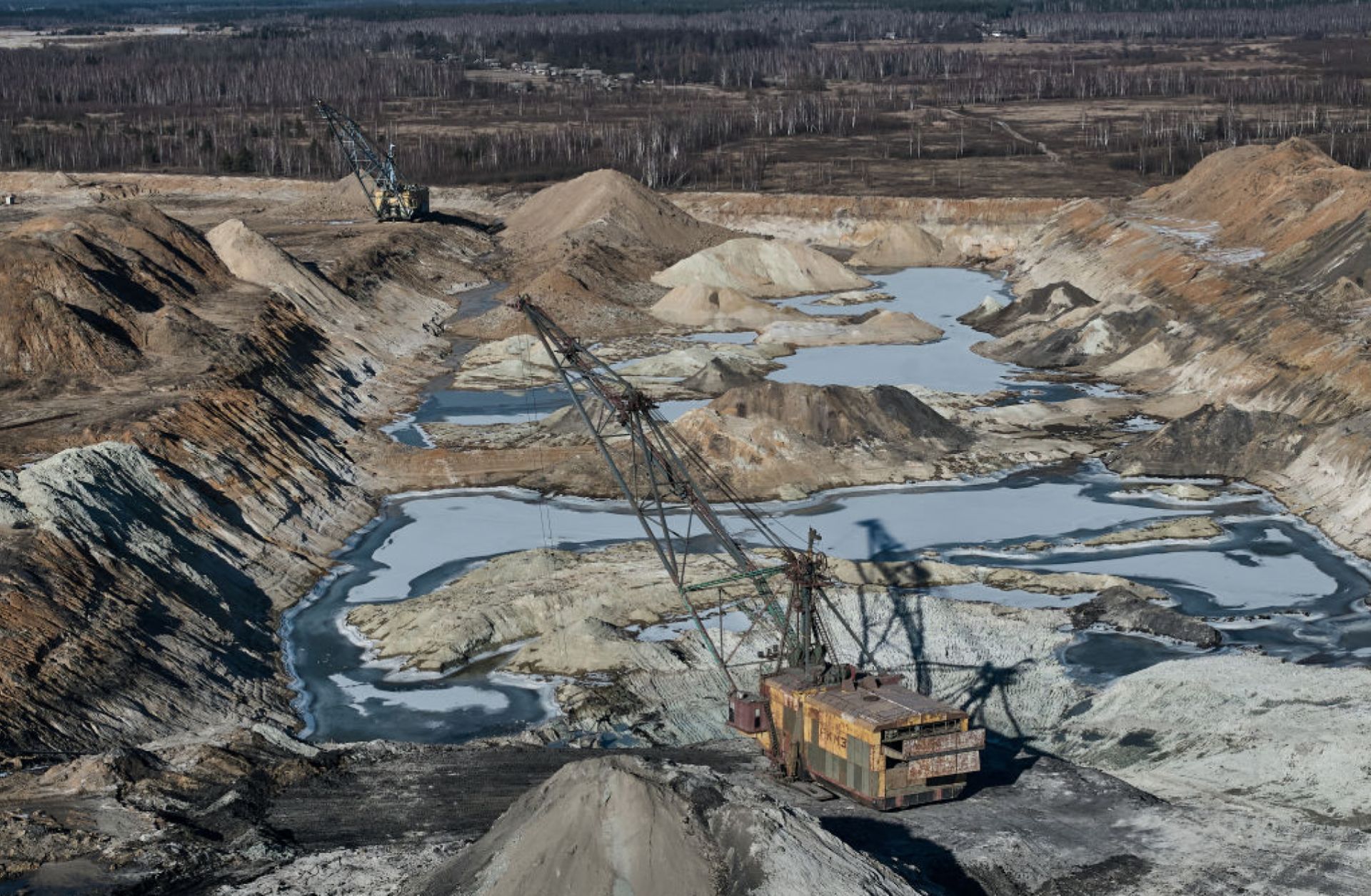 Drag-line excavator mines rare earth materials on Ukrainian soil on Feb. 25, 2025, in the Zhytomyr region of Ukraine. 