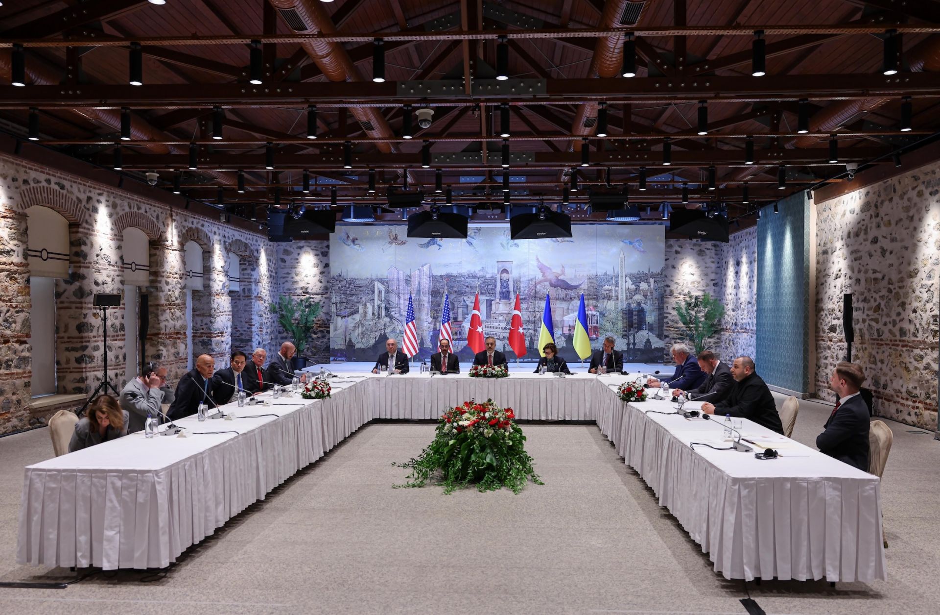 Ukrainian, U.S. and Russian delegates meet for peace talks in Istanbul, Turkey, on May 16, 2025. 