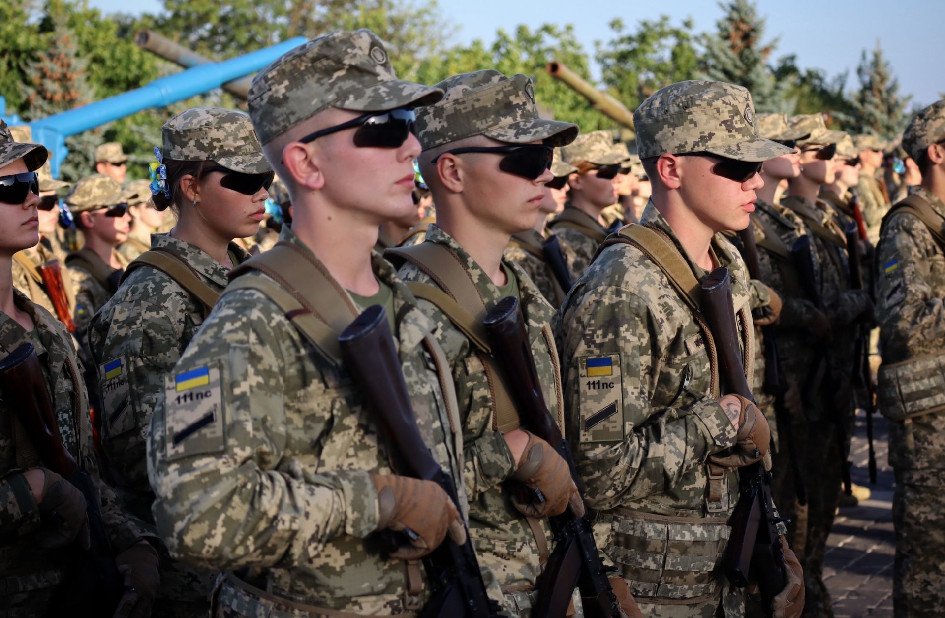 First-year cadets of the Military Institute of the Taras Shevchenko National University take their oaths on Sept. 8, 2023, in Kyiv, Ukraine.