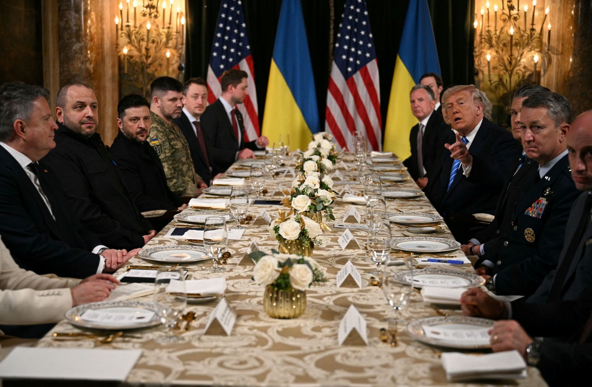 U.S. President Donald Trump meets with Ukranian President Volodymyr Zelensky at his Mar-a-Lago residence in Palm Beach, Florida, on Dec. 28, 2025.