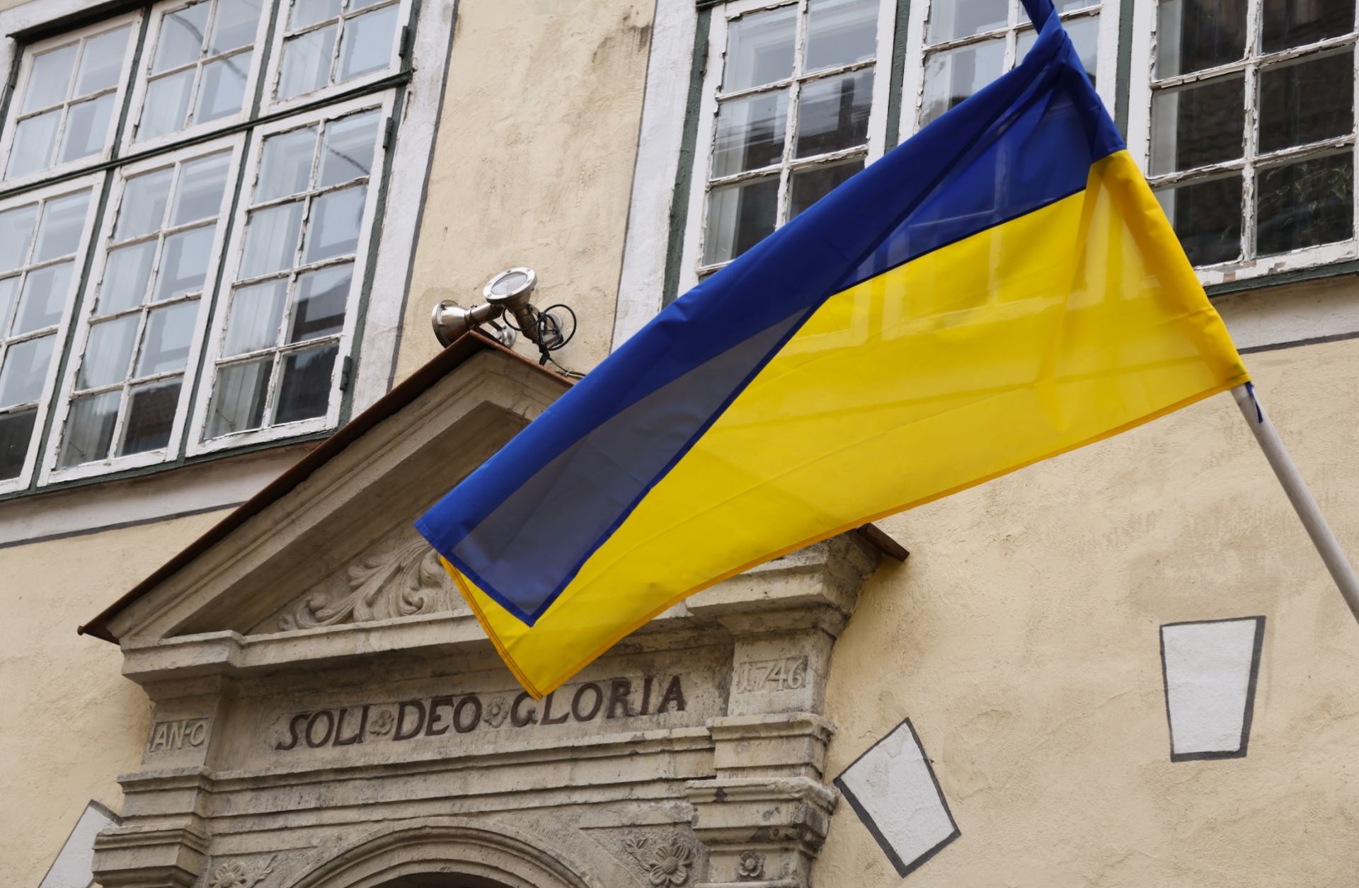 A Ukrainian flag flies in Riga, Latvia, on May 18, 2026. A Ukrainian flag flies in Riga, Latvia, on May 18, 2026.