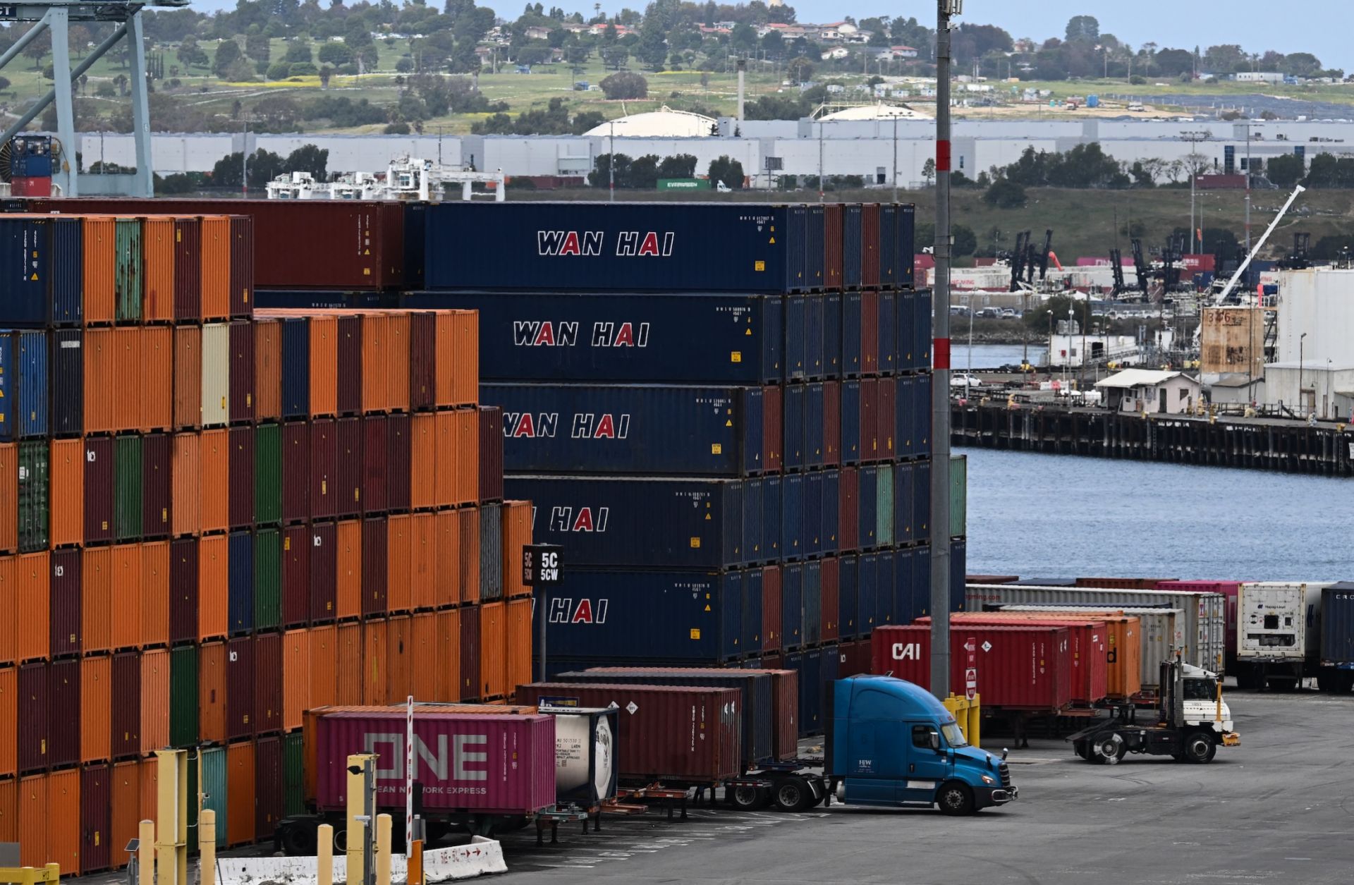 Cargo shipping containers are seen stacked at the Port of Los Angeles in San Pedro, California, on April 15, 2025. Cargo shipping containers are seen stacked at the Port of Los Angeles in San Pedro, California, on April 15, 2025.