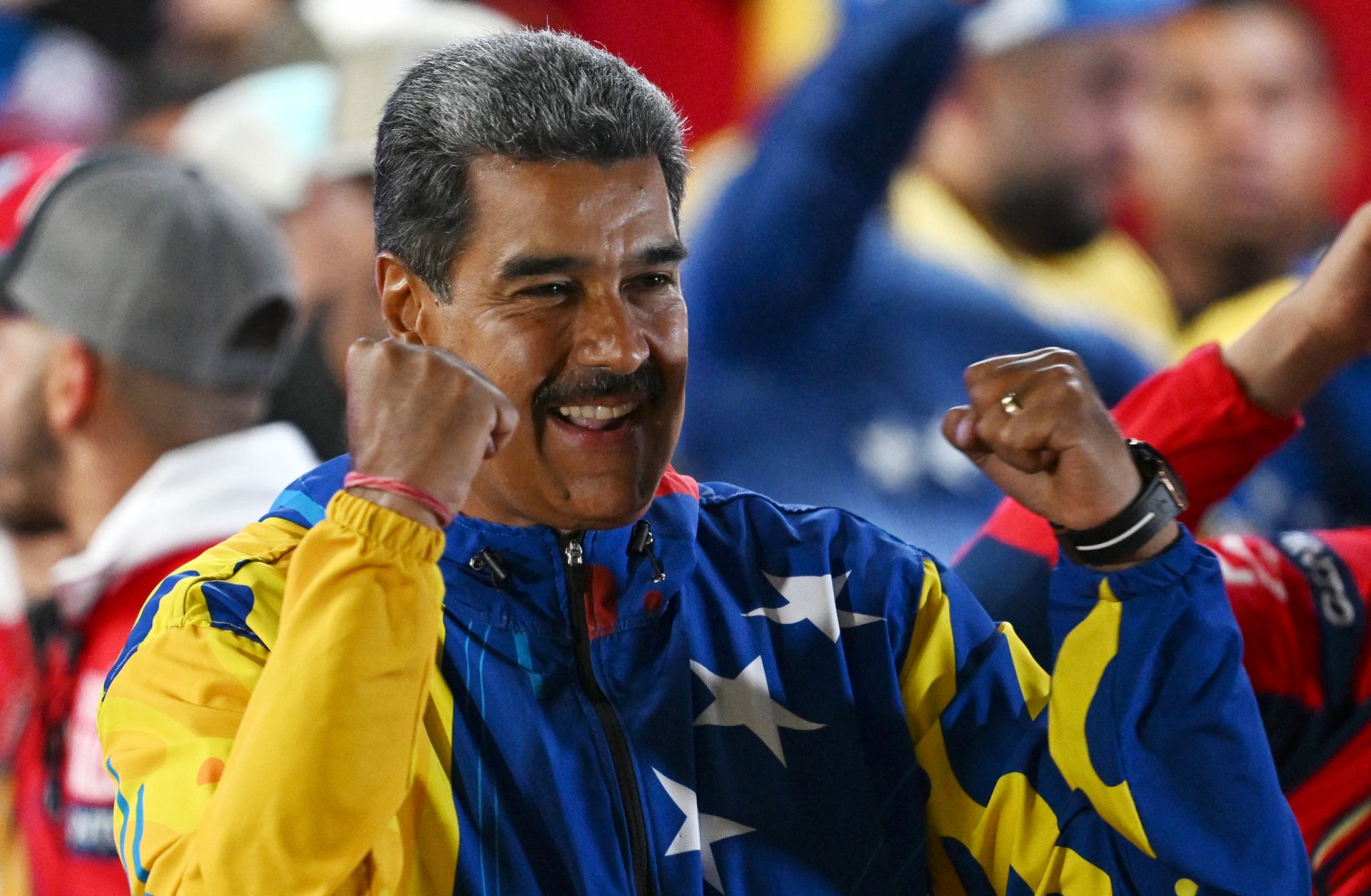 Venezuelan President and presidential candidate Nicolas Maduro reacts following the presidential election results in Caracas on July 29, 2024.