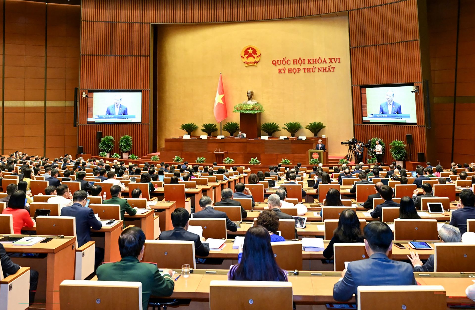 Vietnamese Communist Party general secretary To Lam speaks during the opening session of the National Assembly in Hanoi on April 6, 2026.