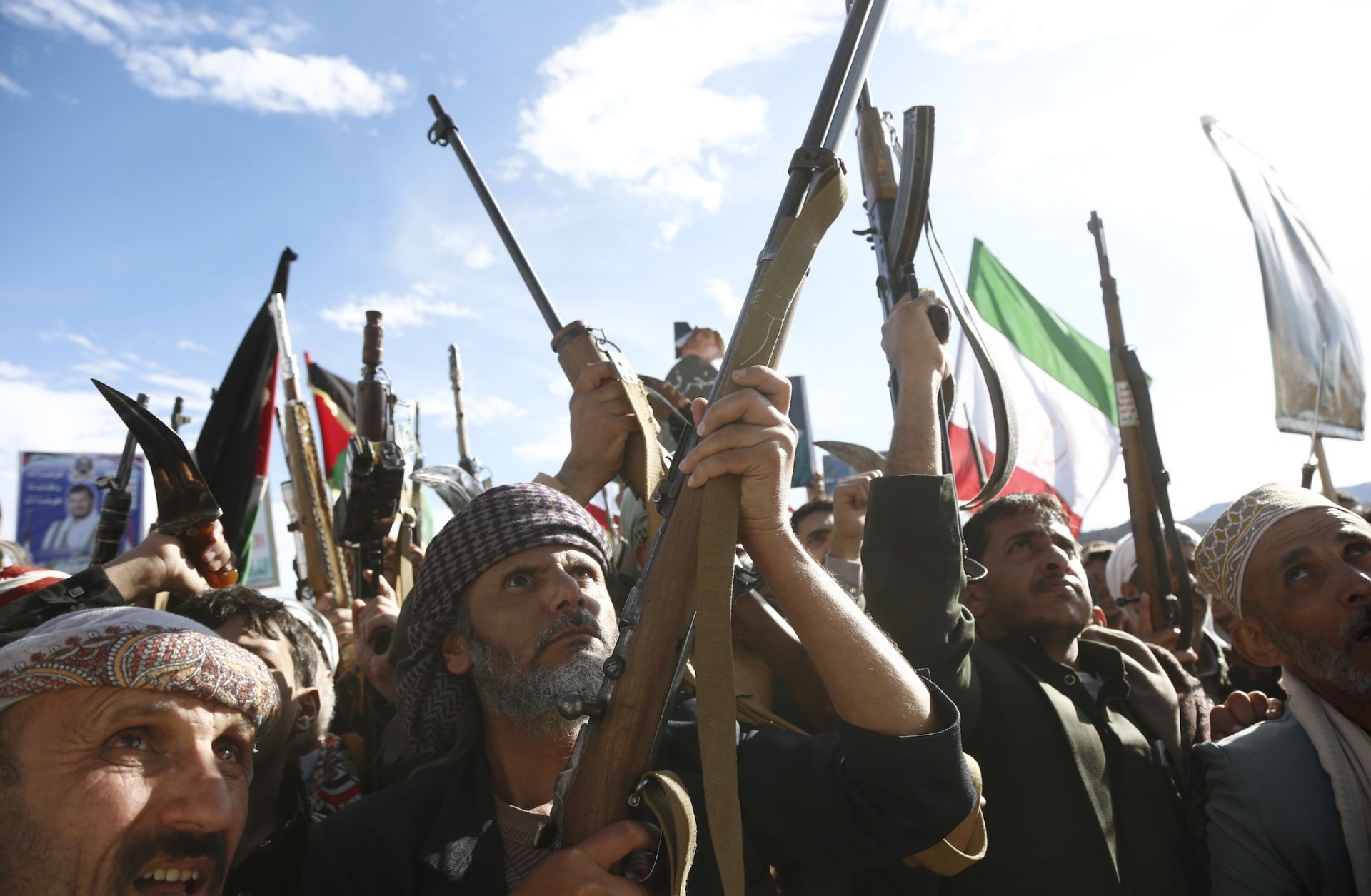 Houthi loyalists chant slogans on March 27, 2026, in Sanaa, Yemen, as they participate in a protest staged to show support for Iran in its ongoing war against the United States and Israel. Houthi loyalists chant slogans on March 27, 2026, in Sanaa, Yemen, as they participate in a protest staged to show support for Iran in its ongoing war against the United States and Israel.